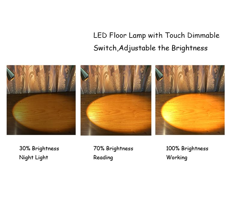 HomeFocus LED Floor Lamp with Dimmer - 3 Adjustable Reading Modes, Eye-Caring Design, 5W Energy Efficient Super Bright Light for Living Room, Bedroom, Office & Study (Gold) - Perfect for Reading, Working & Relaxing