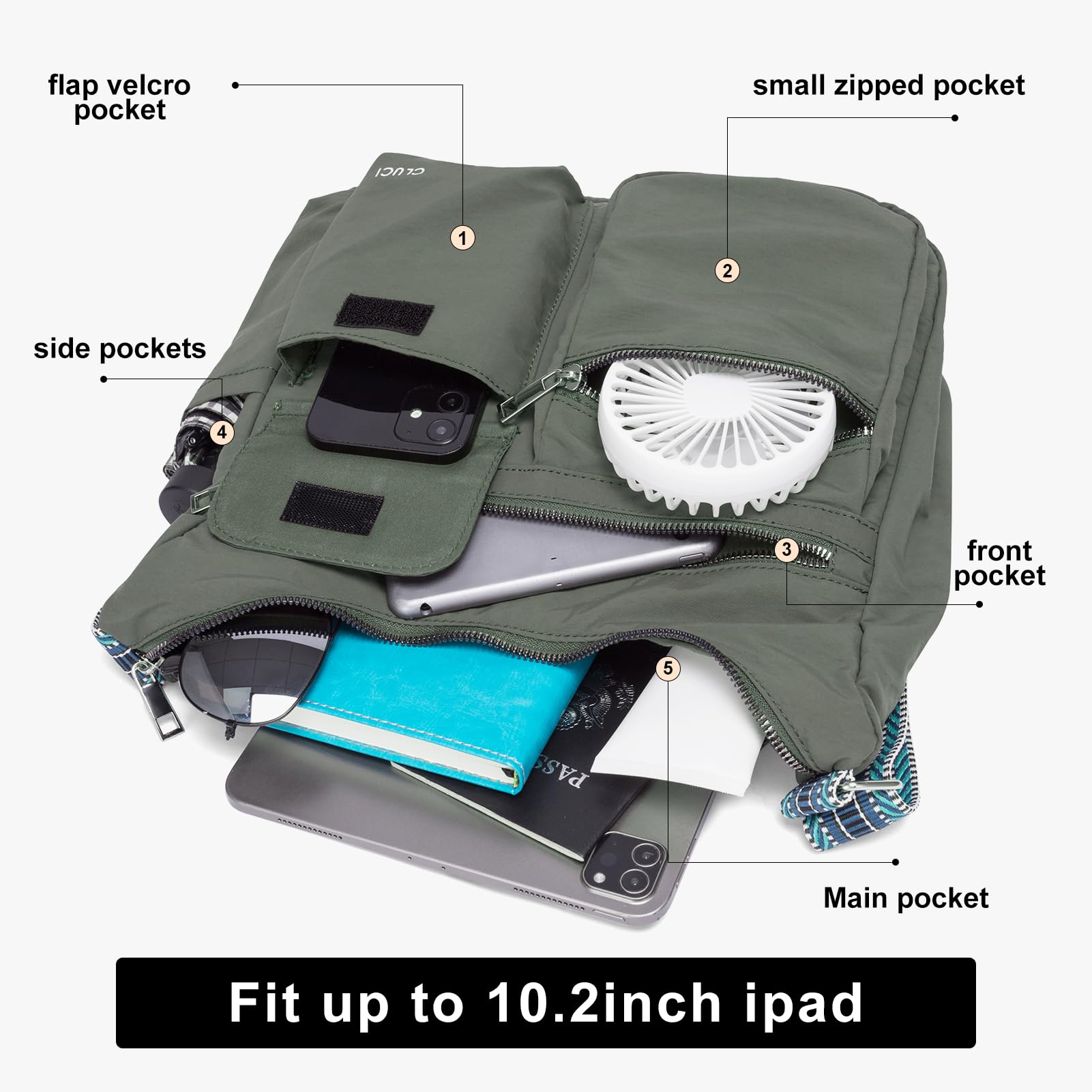 CLUCI Women's Anti-Theft Crossbody Bag - Waterproof Nylon Purse for Travel & Daily Use