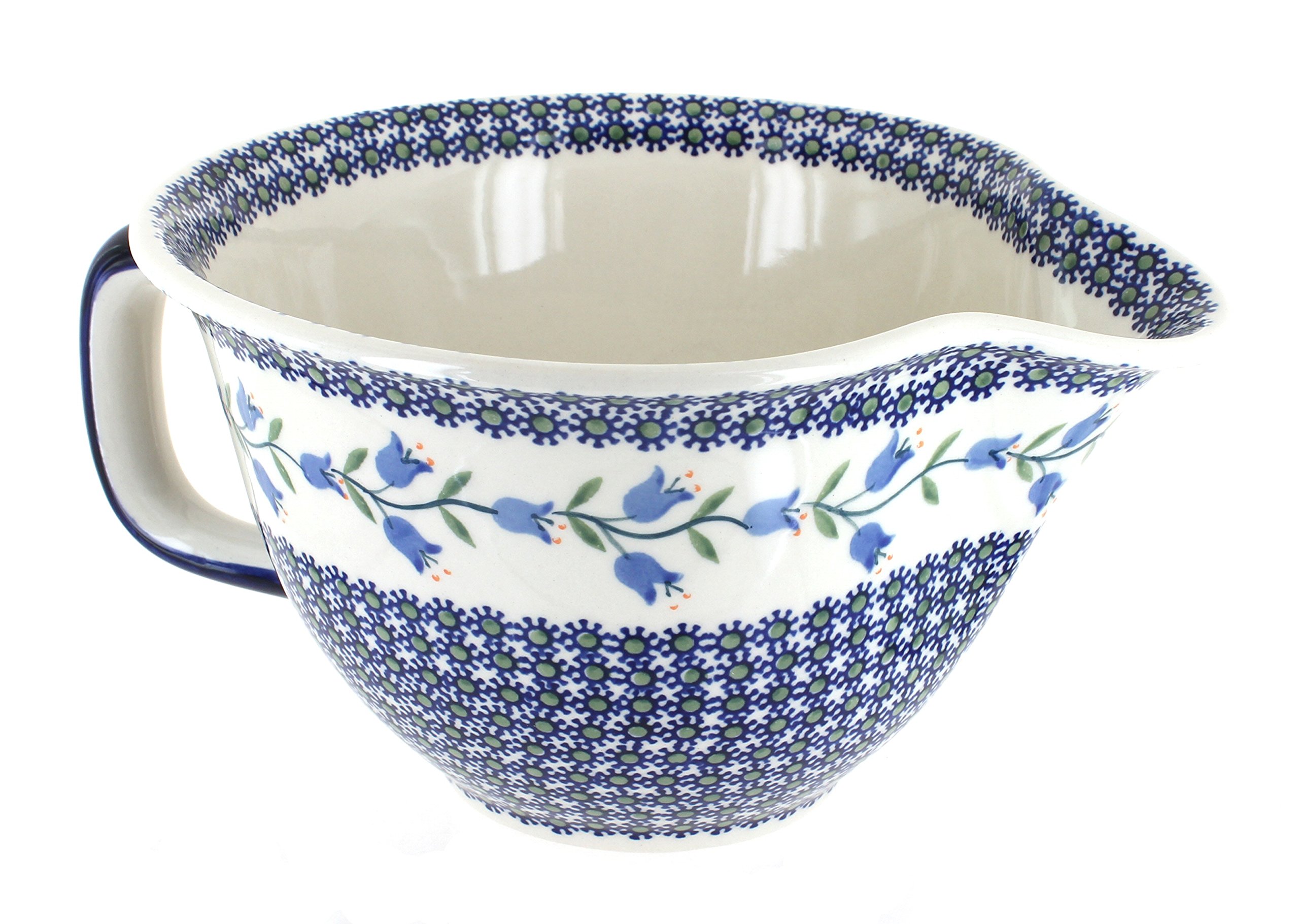 Handmade Blue Rose Polish Pottery Tulip Batter Bowl – Authentic Ceramic Mixing Bowl for Baking, Cooking & Kitchen Decor