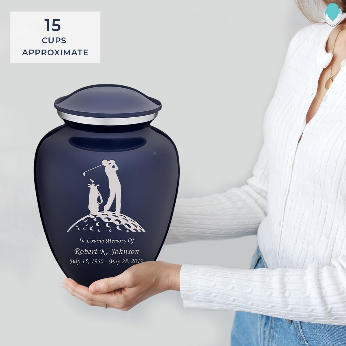 Personalized Golf Cremation Urns for Adults - Large Cobalt Blue Funeral Urn for Men & Women with Double Side Engraving - Holds 200 lbs - Perfect for Memorial Displays, Home Altars & Golf-Themed Memorial Services