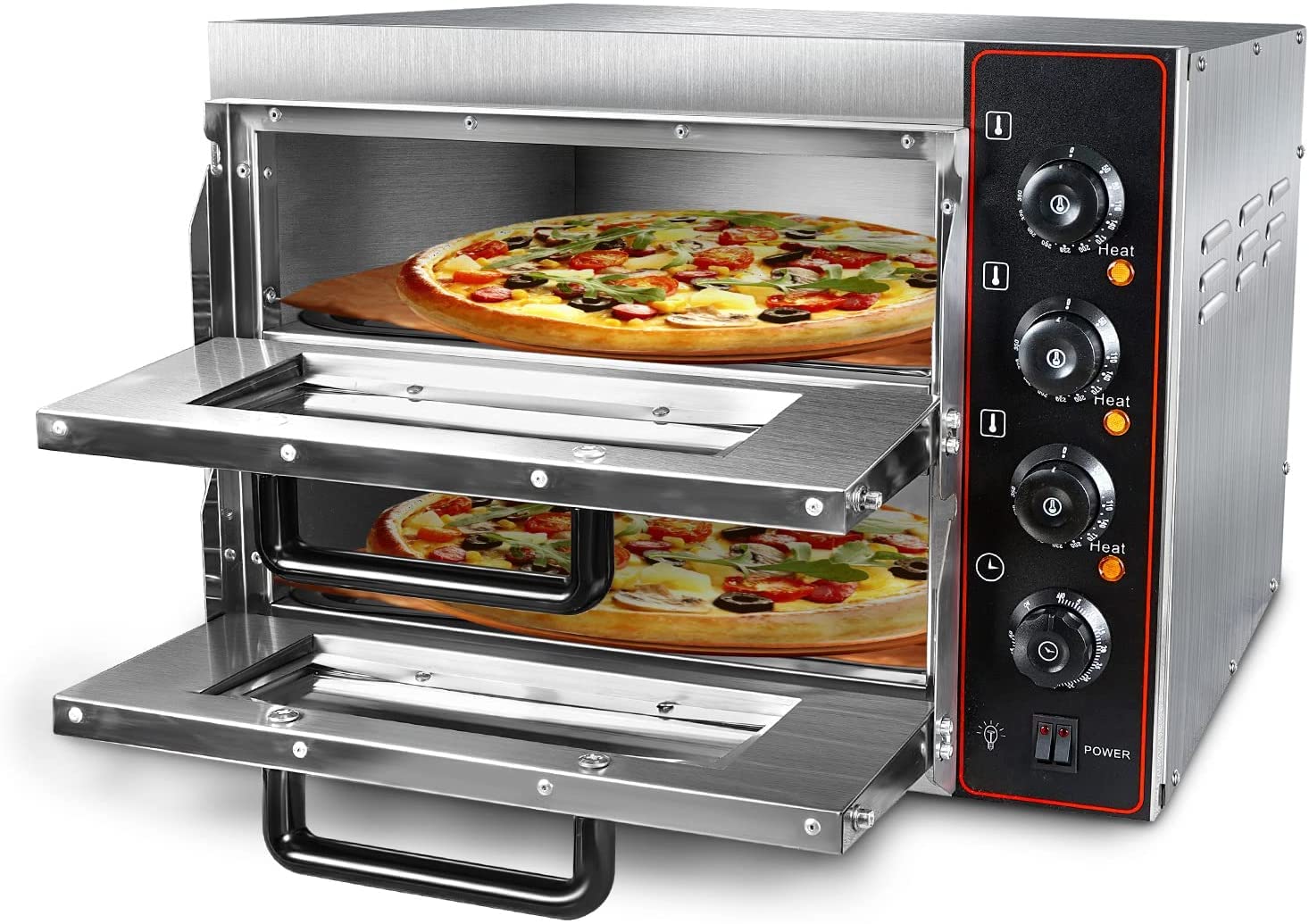 Commercial Pizza Oven - Double Deck Stainless Steel Electric Countertop Oven for Restaurant & Home Use - Perfect for Baking Pizza, Pretzels, Roast Yakitori & Snacks - 110V - Ideal for Pizzerias, Catering & Home Cooking