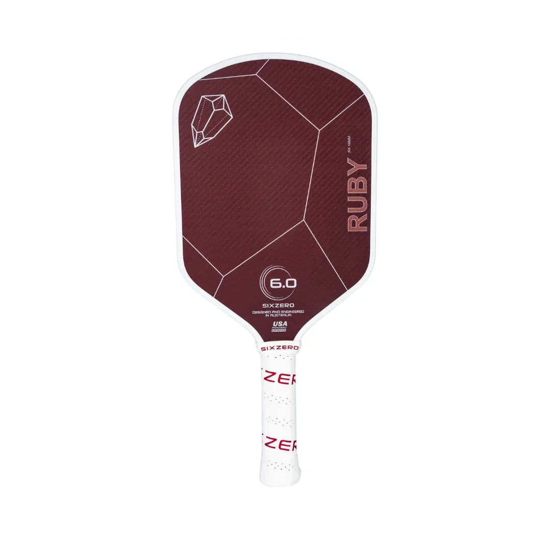 Six Zero Ruby 14MM Premium Carbon Fiber Pickleball Paddle - Lightweight & Durable for Competitive Play, Outdoor & Indoor Court Games, Perfect for Beginners & Advanced Players