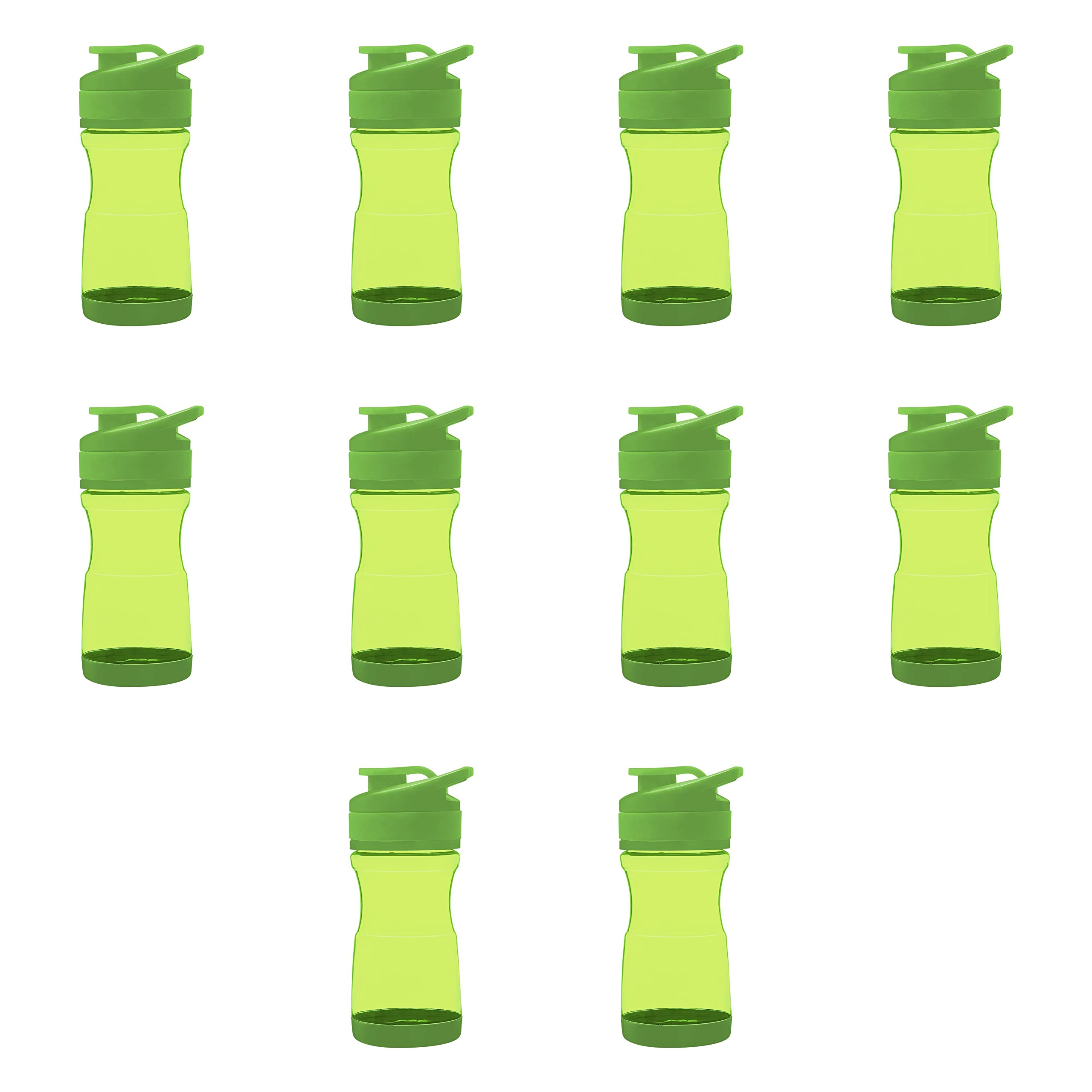 10 Pack 20 oz BPA Free Plastic Water Bottles with Flip Lid - Spill Resistant, Silicone Grip, Durable & Lightweight - Perfect for Gym, Hiking, School & Office (Lime Green)