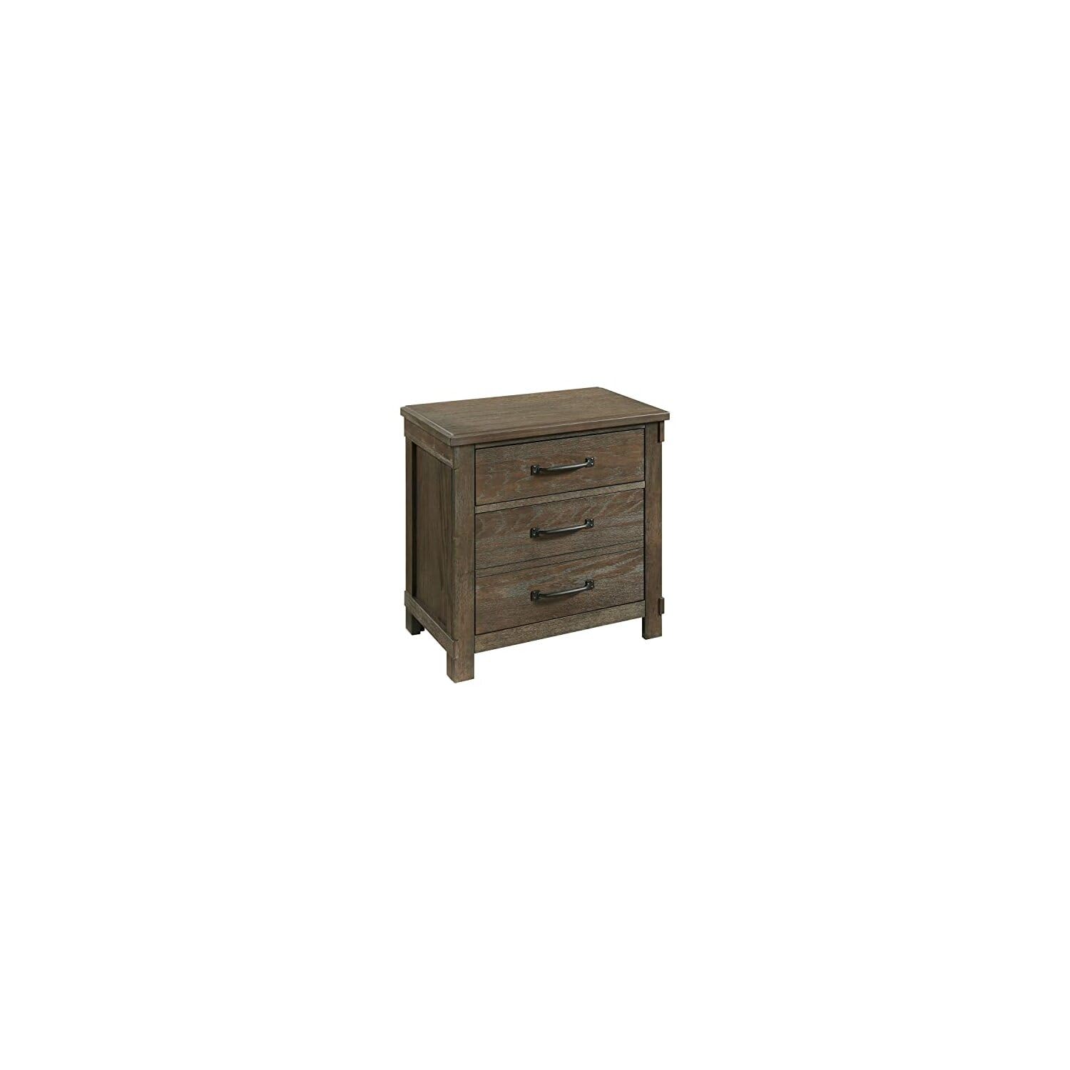 Picket House Furnishings Jack 2-Drawer Nightstand with USB Charging Ports - Distressed Walnut Finish Bedside Table for Bedroom, Living Room & Guest Room