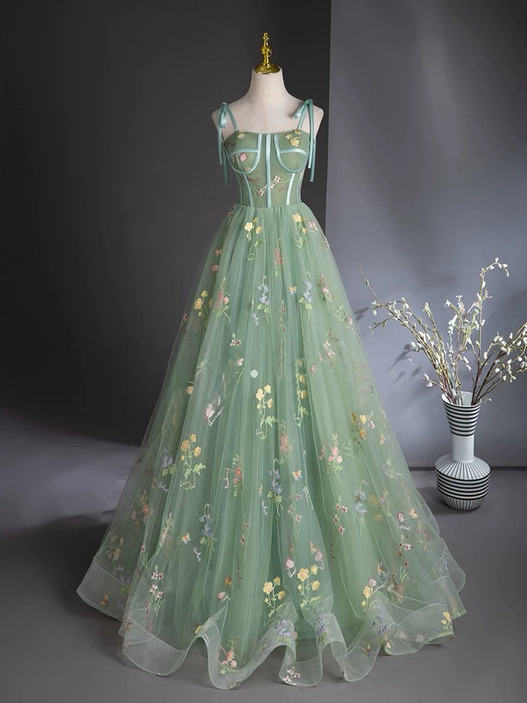 Elegant A-Line Sweetheart Neck Tulle Lace Green Long Prom Dress for Women - Perfect for Homecoming, Formal Dances & Special Occasions
