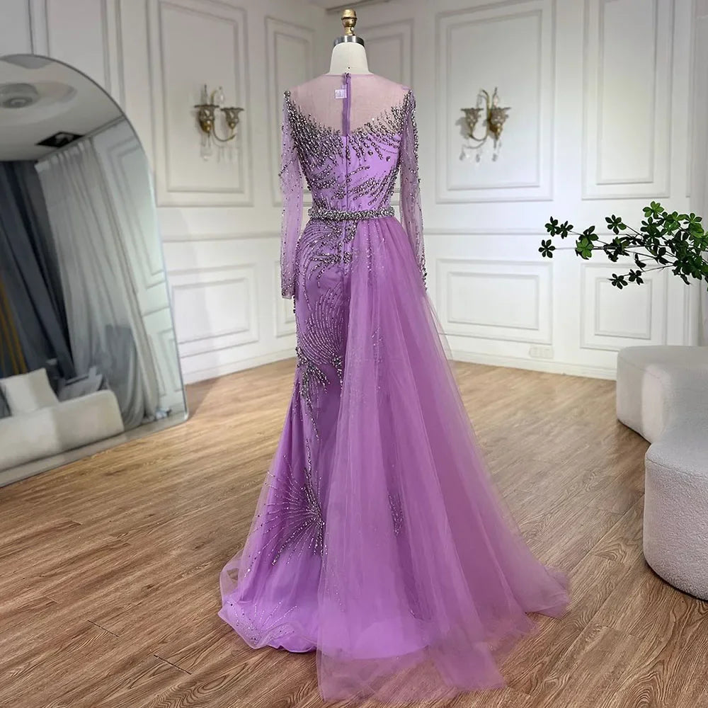 Elegant Purple Mermaid Evening Gown with Beaded Skirt & Lace-Up Detail - Women's Formal Dress for Wedding, Prom, Party & Special Occasions | LA72376