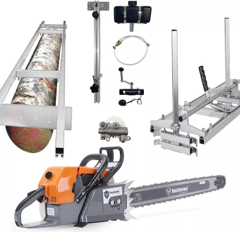 **6-Piece Holzfforma G888 Power Head Chainsaw Mill Kit - 48-Inch Guide Bar, 9FT Milling Rail, Auxiliary Oiler, Winch & High Output Oiler - Perfect for Log Milling, Woodworking & DIY Projects**