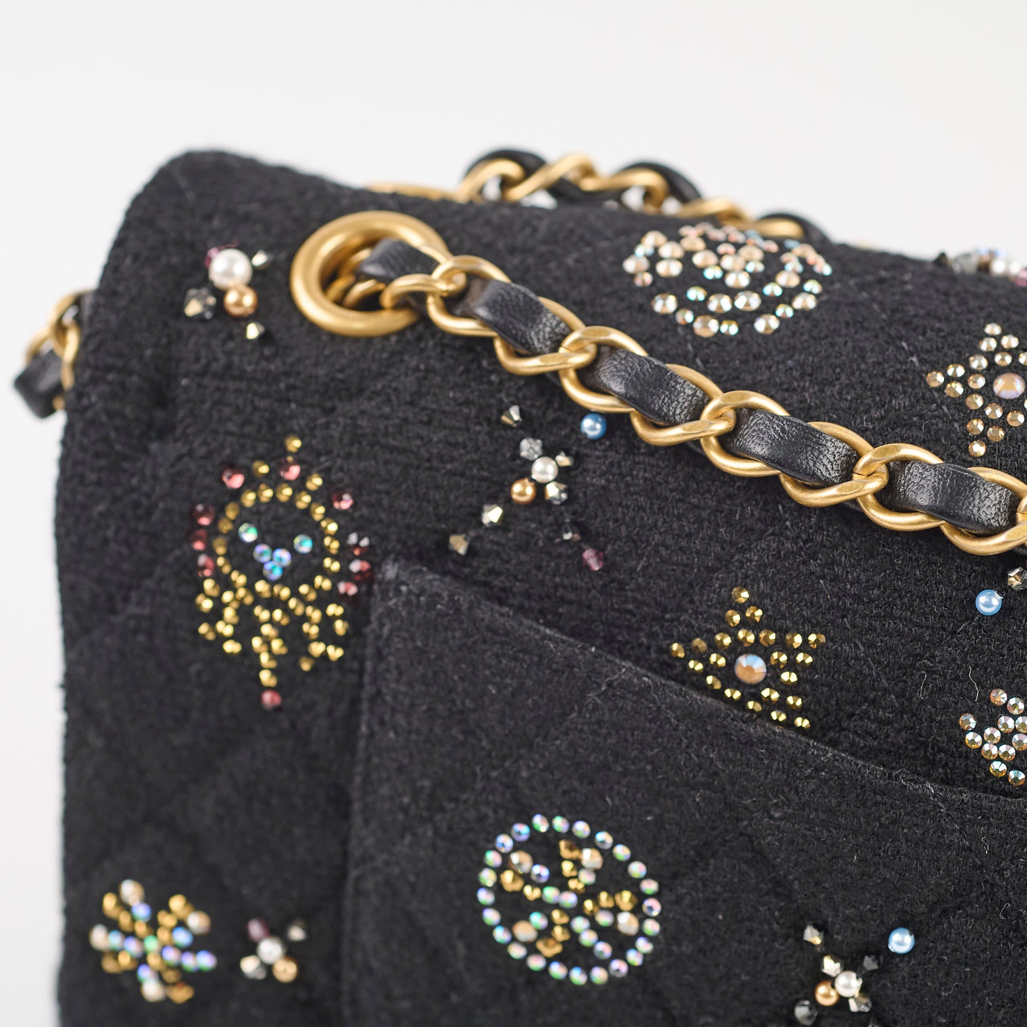 Chanel Medium Classic Crystal Embellished Flap Bag Black Microchip - Luxury Designer Handbag for Women, Evening Parties & Special Occasions