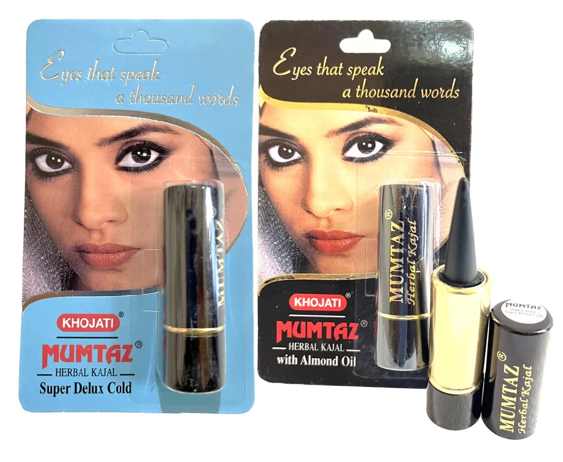 2 Pack Premium Natural Black Kajal Eyeliner - Smudge Proof, Waterproof & Long Lasting - Herbal Kajal with Almond Oil for Cooling & Refreshing Eyes - Perfect for Daily Makeup, Parties & Special Occasions