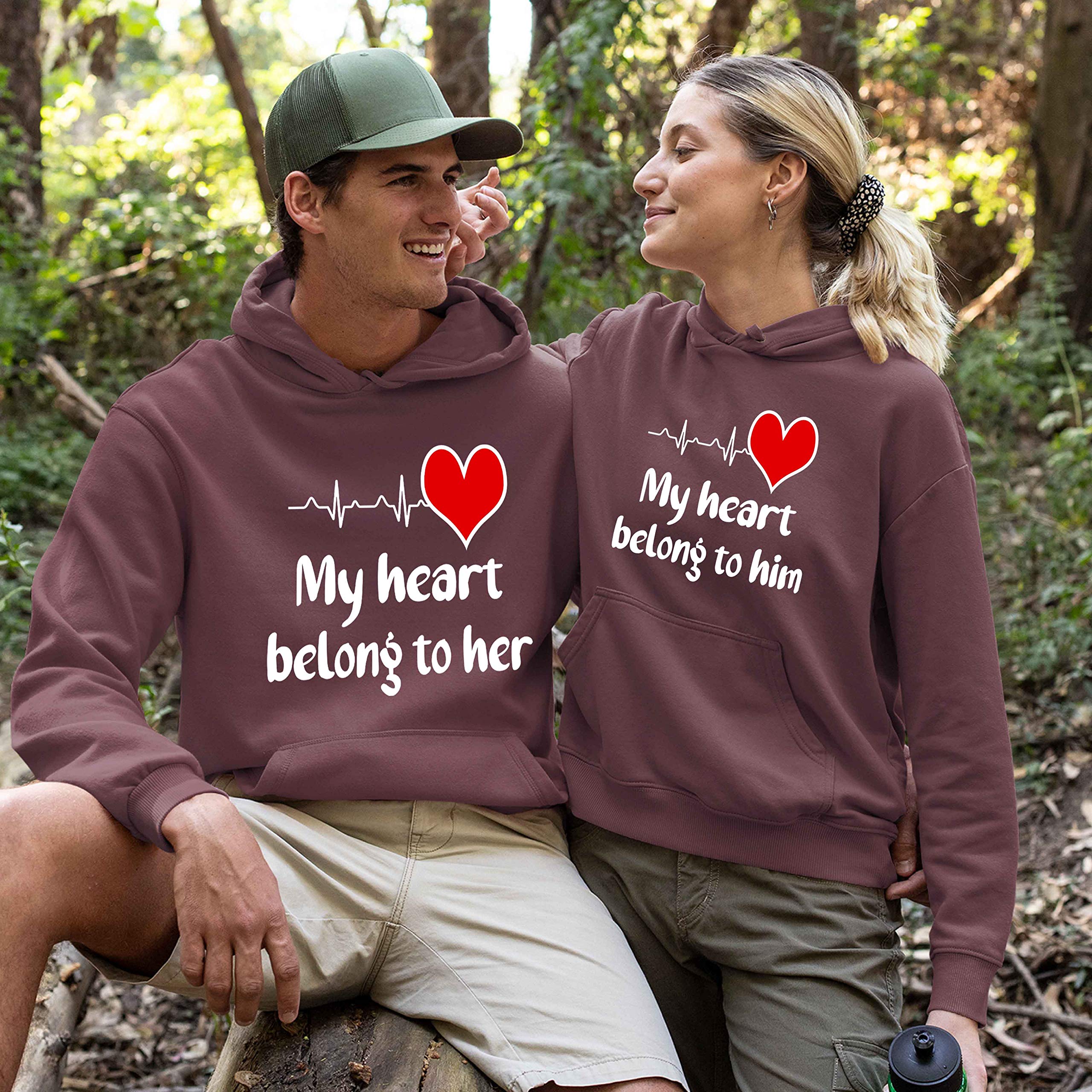 Best Unisex Couples Hoodies - My Heart Belongs To Him/Her - Cozy Matching Outfits for Date Nights & Family Gatherings