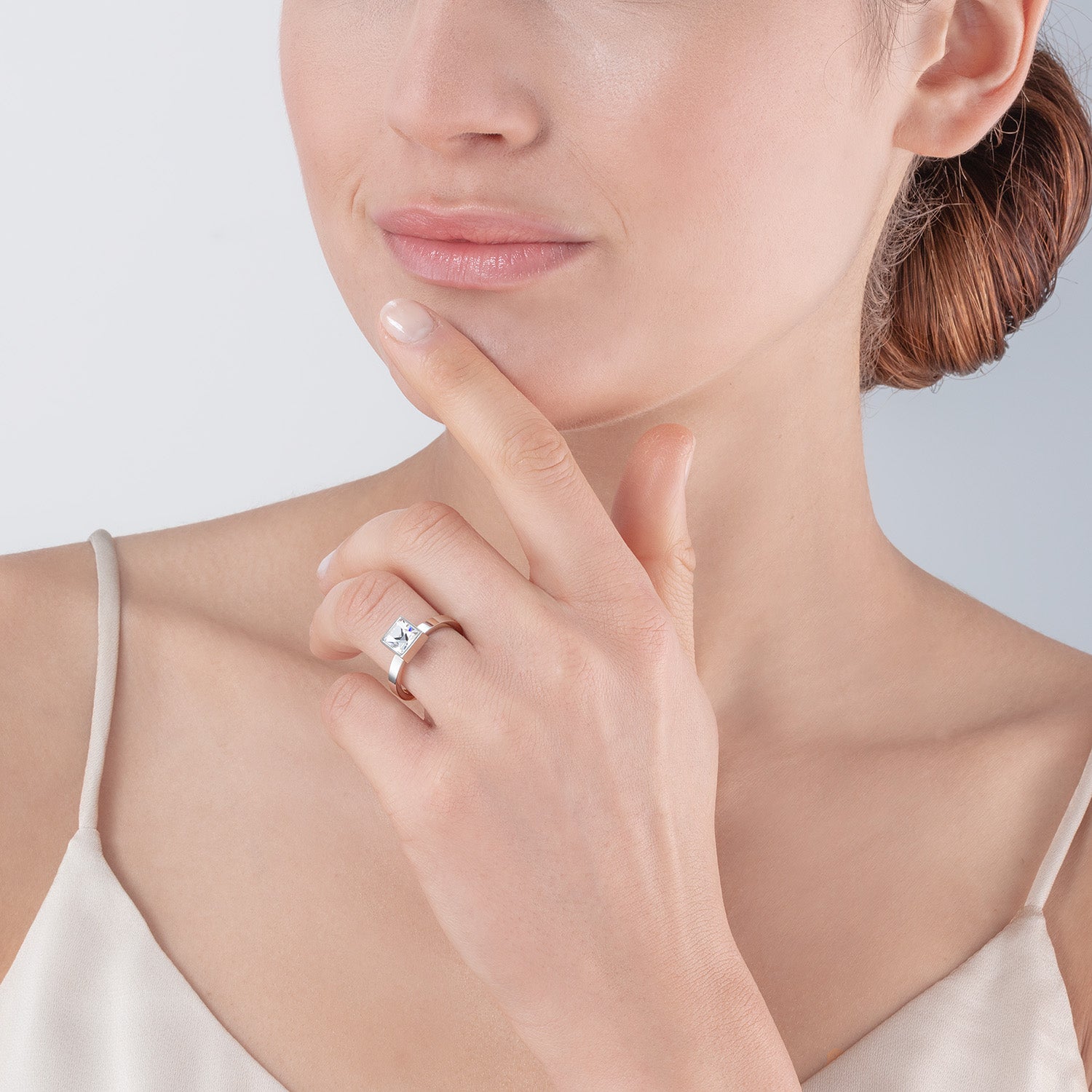 Stunning Square Big Ring - Silver Crystal Jewelry for Women, Elegant Statement Piece for Parties & Special Occasions