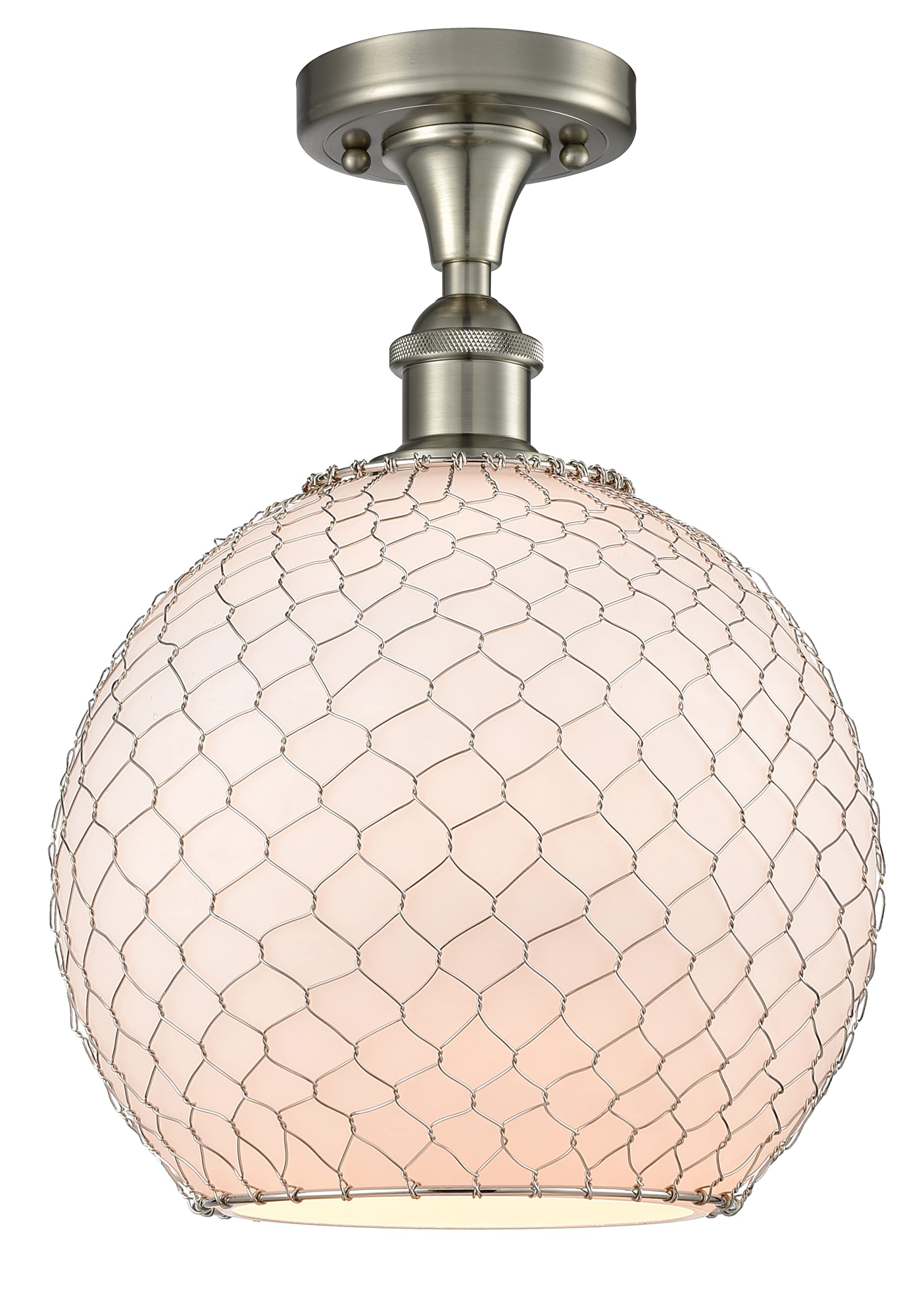 Innovations Lighting 516-1C-SN-G121-10CSN-LED Farmhouse Semi-Flush Mount Ceiling Light with Chicken Wire Design - 1 Light Fixture from Ballston Collection - Perfect for Kitchen, Dining Room, or Entryway Lighting