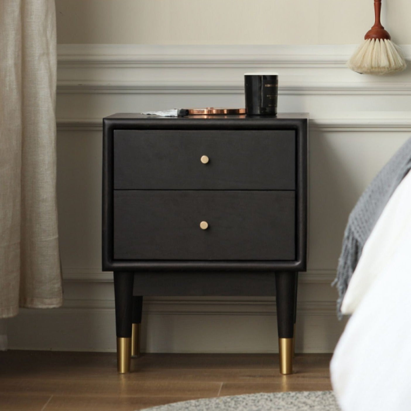 Solid Oak Wood Nightstand in Smoked Finish - Perfect for Bedroom, Living Room, or Office Furniture