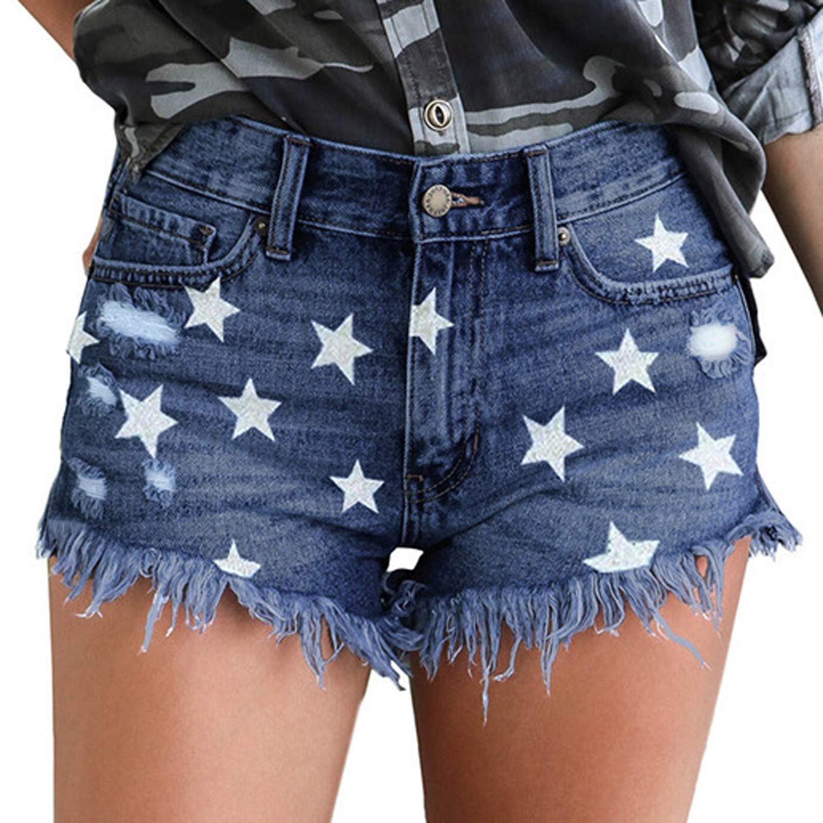 Women's High Waist Stretch Denim Shorts - Fashion Printed Summer Jean Shorts with Comfortable Fit | Perfect for Casual Wear, Beach Vacations & Summer Adventures | Great for Shopping, Traveling and Outdoor Activities | Ideal for Street Style, Music Festivals & Weekend Getaways | Best for Daily Wear, Date Nights & Summer Parties