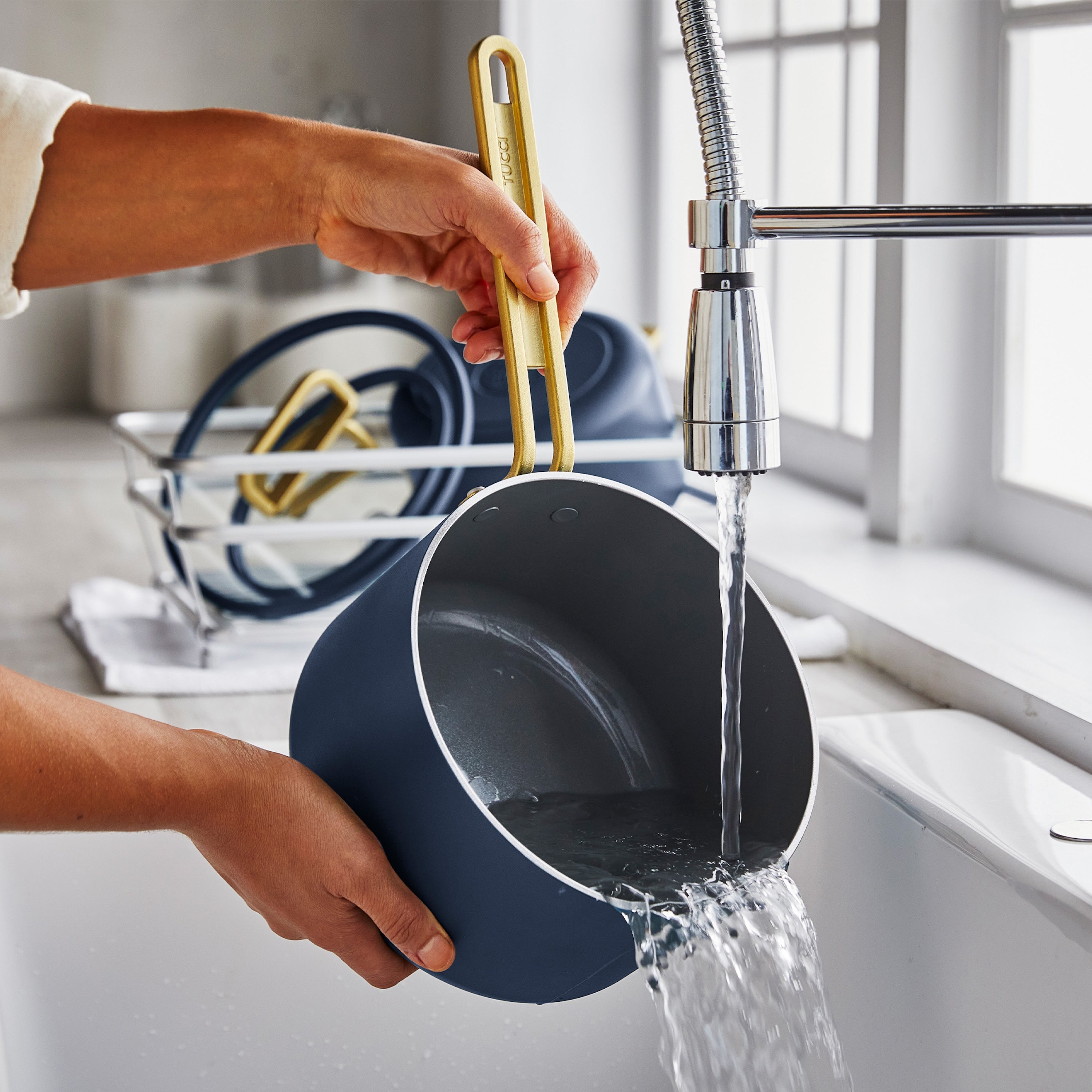 Stanley Tucci™ Ceramic Nonstick 4 Quart Saucepan with Lid - Marino Blue Cookware for Sauteing, Boiling & Simmering | Perfect for Home Kitchen & Professional Chefs