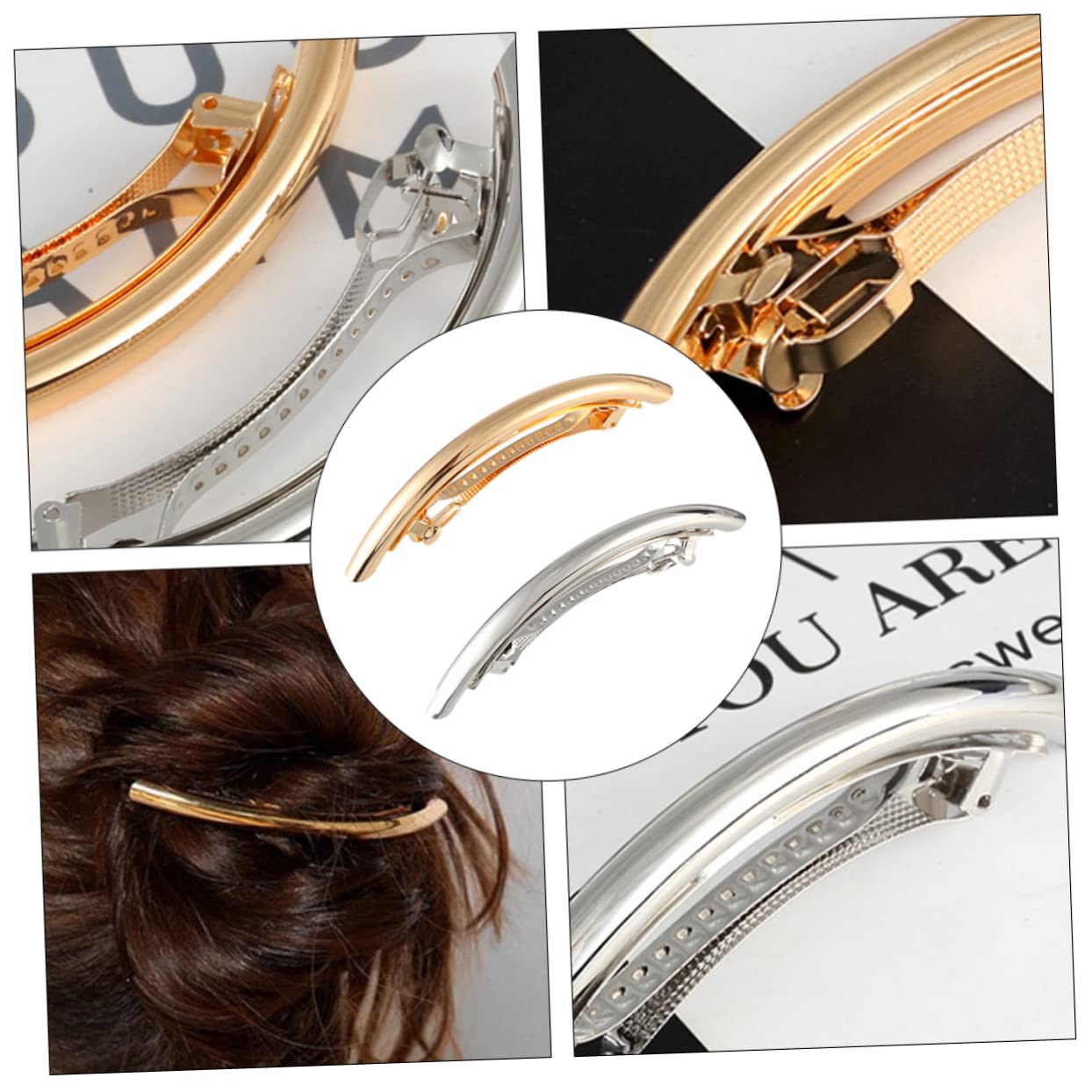 2PCS Metal Elbow Hair Clips - Automatic Banana Hair Barrettes for Women, Classic Hairpins, Non-Slip Hair Crab Clamps, Alloy Hair Jewelry Accessories for Spring & Summer Hairstyles | Perfect for Weddings, Parties & Everyday Wear