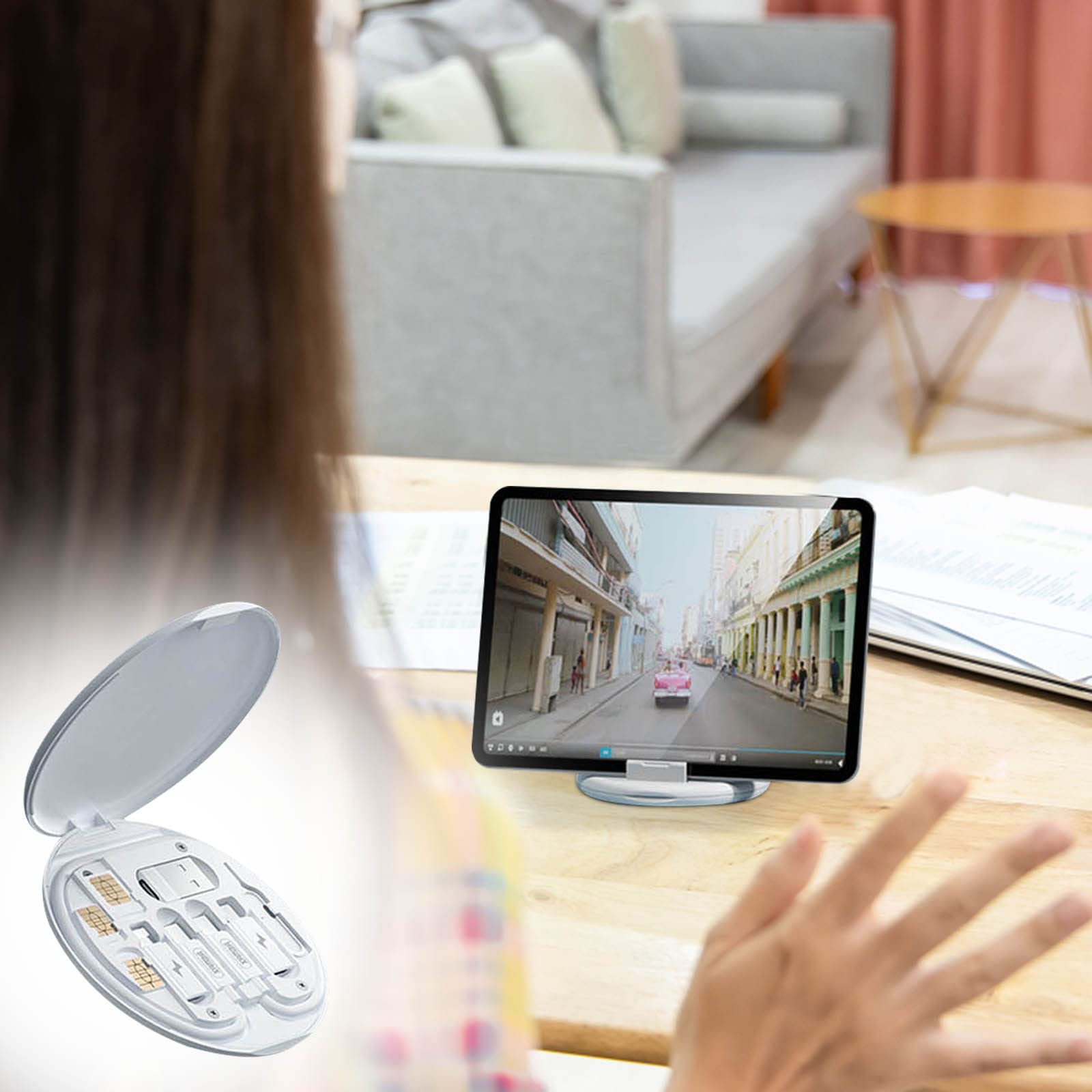 60W Fast Charging Multi-Function USB C Hub - Portable Phone Dock & Data Cable Storage Box RC-190 - White | Perfect for Travel, Office & Home Charging Station