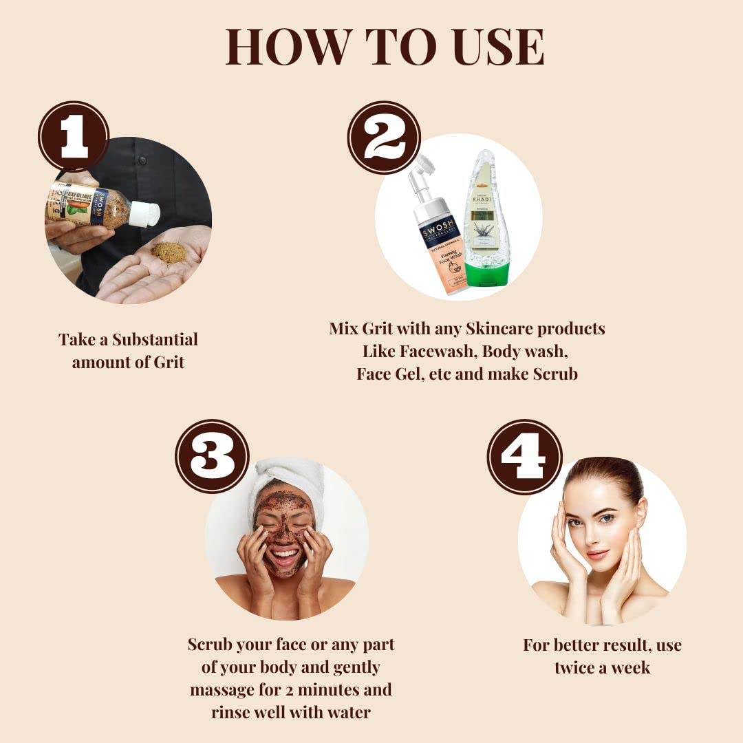 SWOSH Coffee Body Scrub for Women & Men - 140g Exfoliating Tan Remover for Face, Neck, Arms, Legs & Feet with Walnut, Rock Salt & Coconut Oil - Skin Brightening & Polishing Scrub for Spa Day & At-Home Skincare Routine