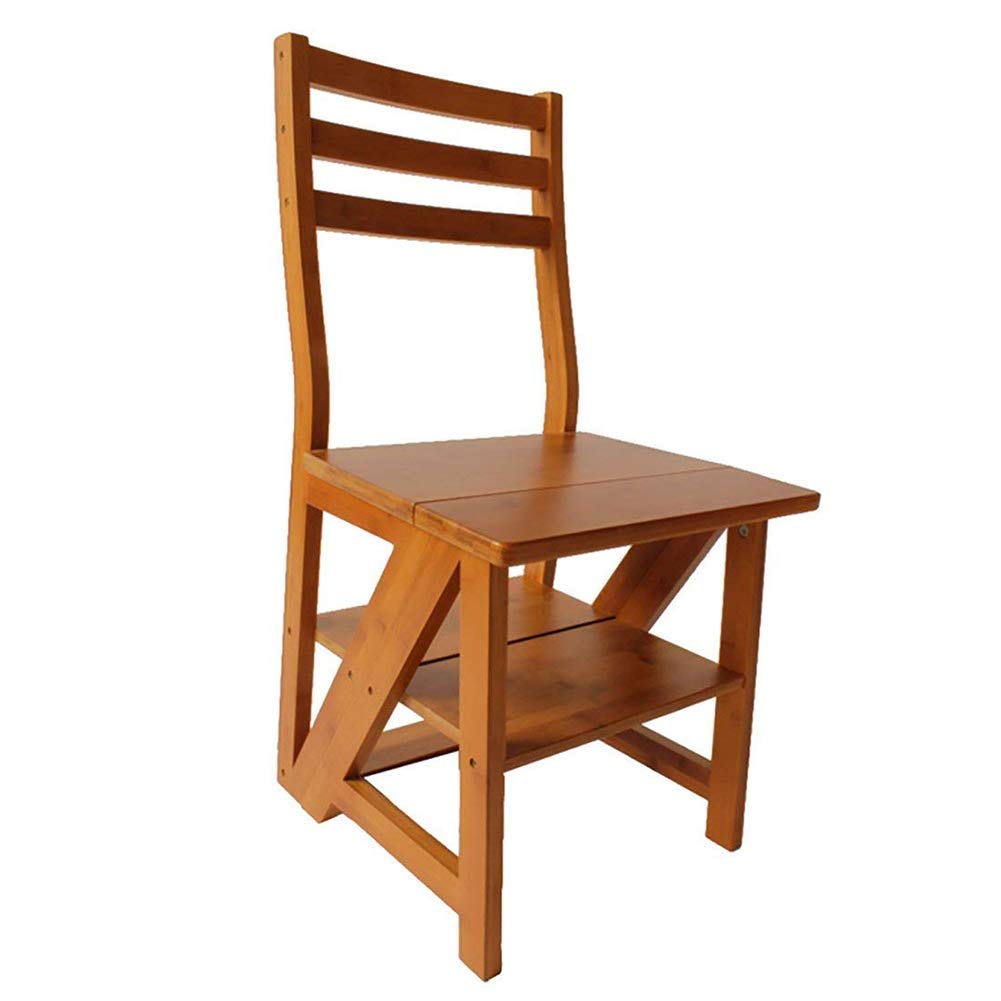**Pengfei 3-Step Folding Ladder Stool - Dual Use as Dining Chair & Bookshelf - Brown (85cm Height) - Sturdy & Space-Saving for Home, Kitchen, and Office**