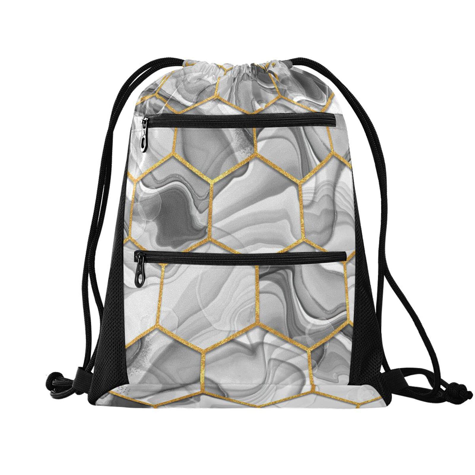 Lightweight Drawstring Backpack for Women & Men - Breathable Mesh Gym Sack with Zipper Pocket - Perfect for Sports, Yoga, Swimming & Shopping - One Size Fits All (Pattern 825) - Great for Workouts, Travel & Outdoor Activities