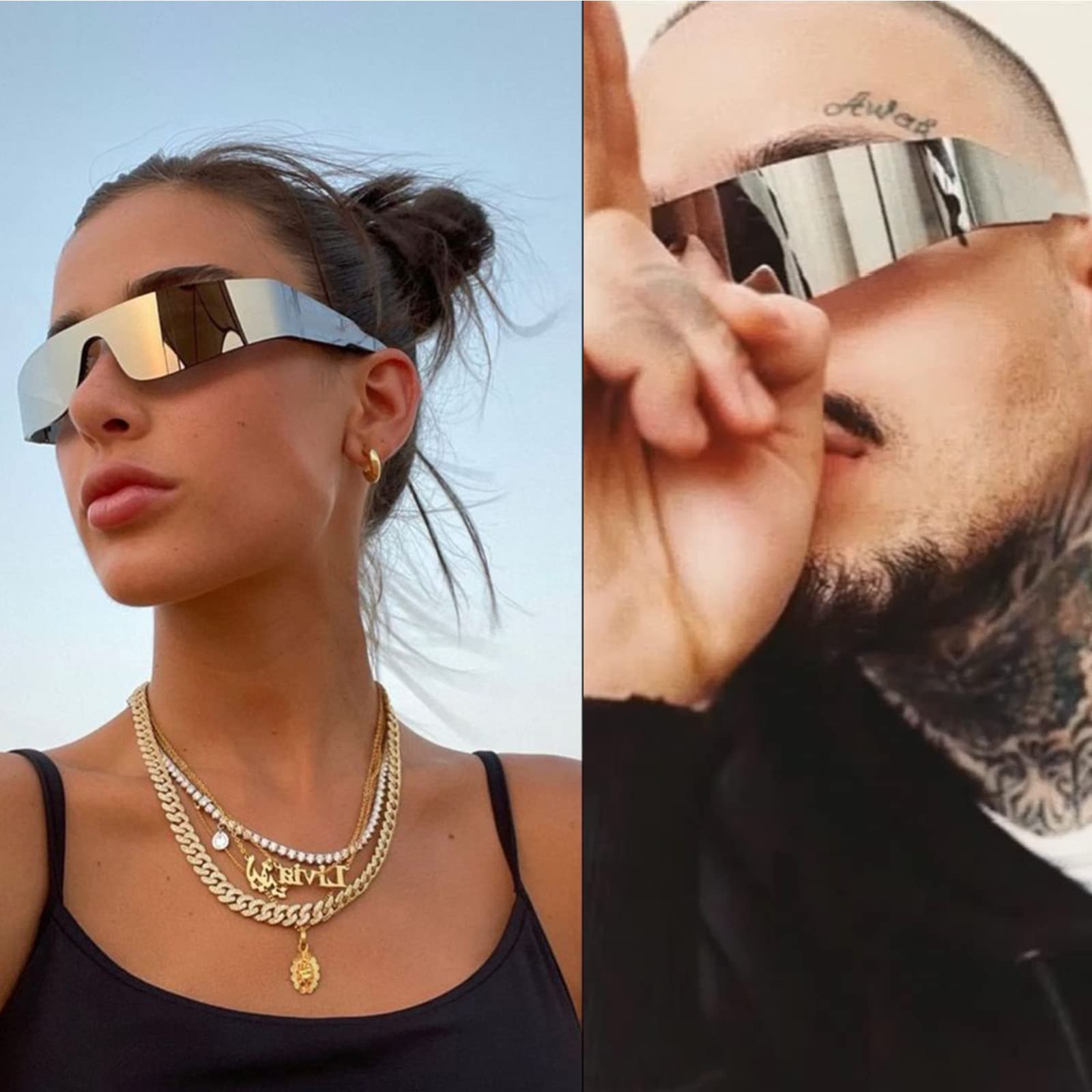 Futuristic Cyberpunk Wrap Around Sunglasses for Women & Men - Trendy Rimless Visor Shades for Outdoor Sports, Driving & Fashion Accessories