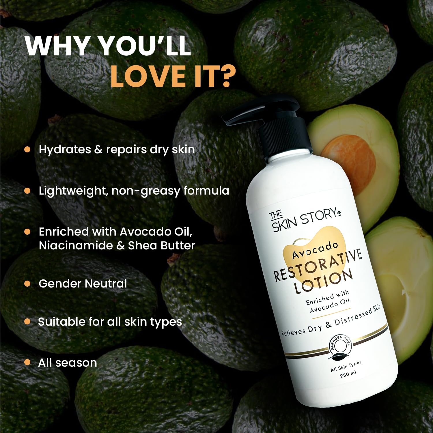Avocado Restorative Body Lotion for Dry Skin - Deep Hydration & Daily Repair with Shea Butter & Macadamia Nut Oil | Age-Defying Moisturizer | Long-Lasting 280ml | Perfect for Daily Skincare Routine & Winter Dryness Relief
