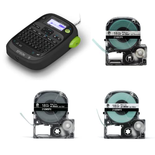 Epson LW-PX300 Industrial Label Maker with 218PX PET Tape Cartridges - Black on Clear, White on Black & Black on White Labels - Pantry, Office & Warehouse Organization Solution