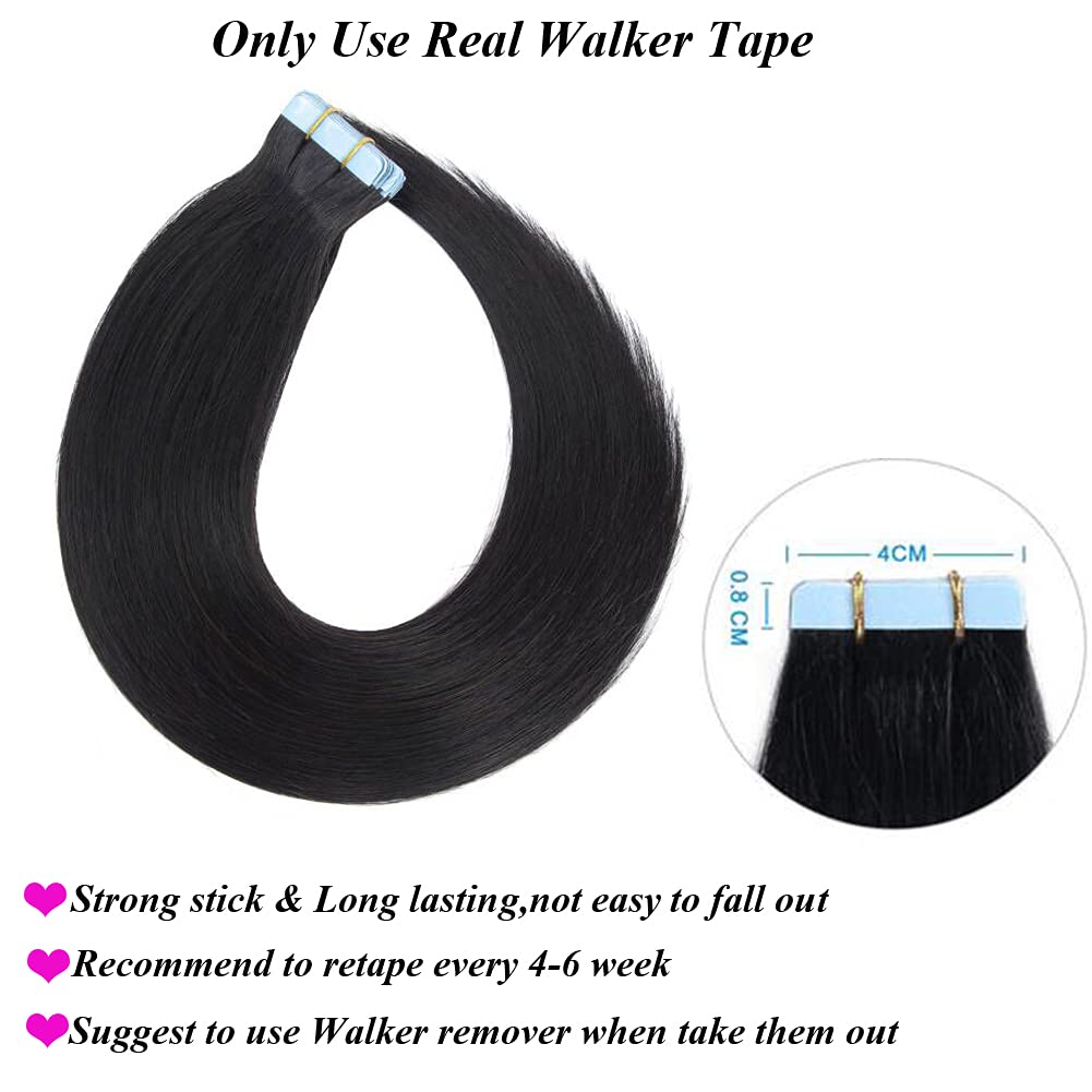 Amella Hair 24 Inch Human Hair Tape in Extensions - 20 Pcs Silky Straight Brazilian Remy Hair (50g, Color #1 Natural Black) | Seamless & Undetectable for Volume & Length | Perfect for Daily Wear, Parties & Special Occasions