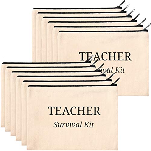 16-Piece Teacher Makeup Bag Set - Multipurpose Cosmetic & Pencil Case Organizer, Travel Toiletry Pouch with Zipper - Perfect Canvas Gift Bags for Women Teachers (Survival Kit) - Ideal for Classroom, Office, Travel & Daily Organization