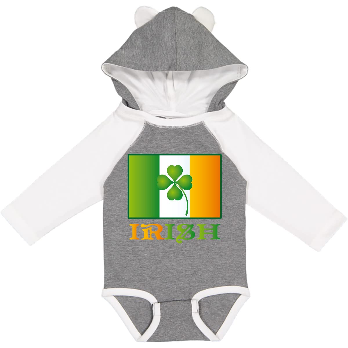 Stylish Inktastic St. Patrick's Day Irish Flag & 4-Leaf Clover Long Sleeve Baby Creeper - Perfect for St. Paddy's Day Celebrations, Irish-Themed Parties & Festive Family Photos