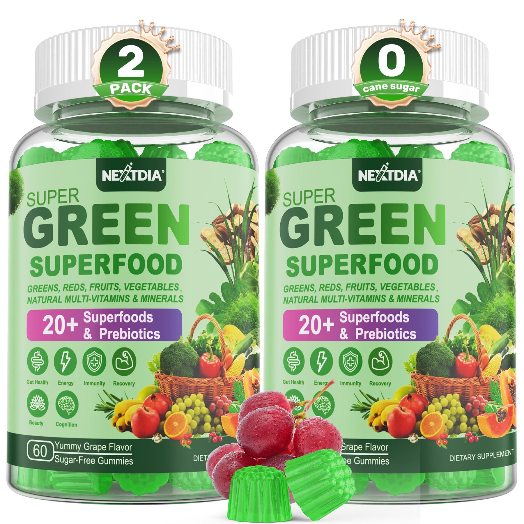 Super Greens Gummies - Organic Spirulina & Chlorella Supplement with Prebiotic Fiber & Probiotics | Fruit & Veggie Superfood Powder Alternative for Digestive Health, Immunity & Focus | 120 Count | Perfect for Busy Professionals & Health-Conscious Families