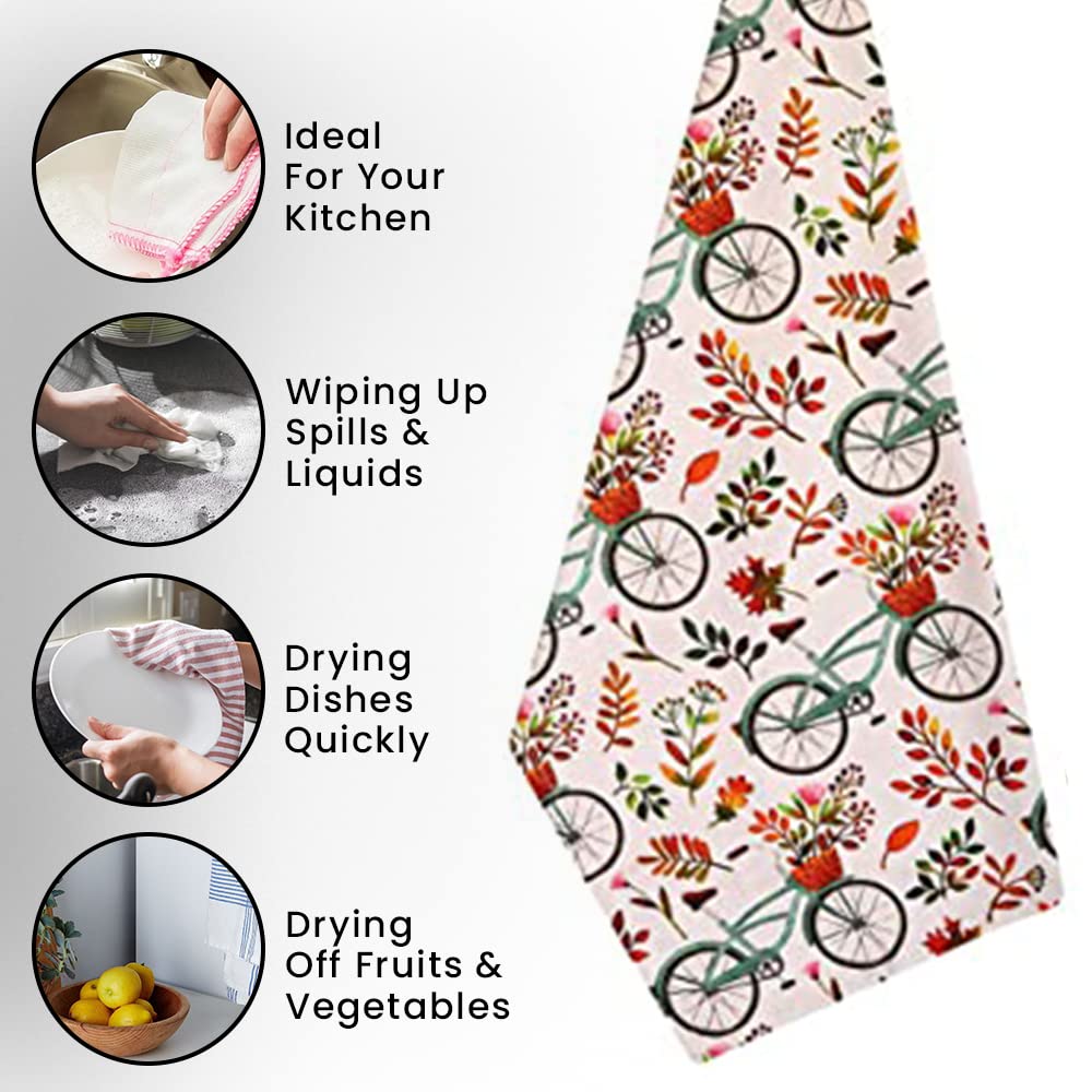 Printed Cotton Kitchen Towels Set of 3 - Super Absorbent Dish Cloths for Cooking & Cleaning