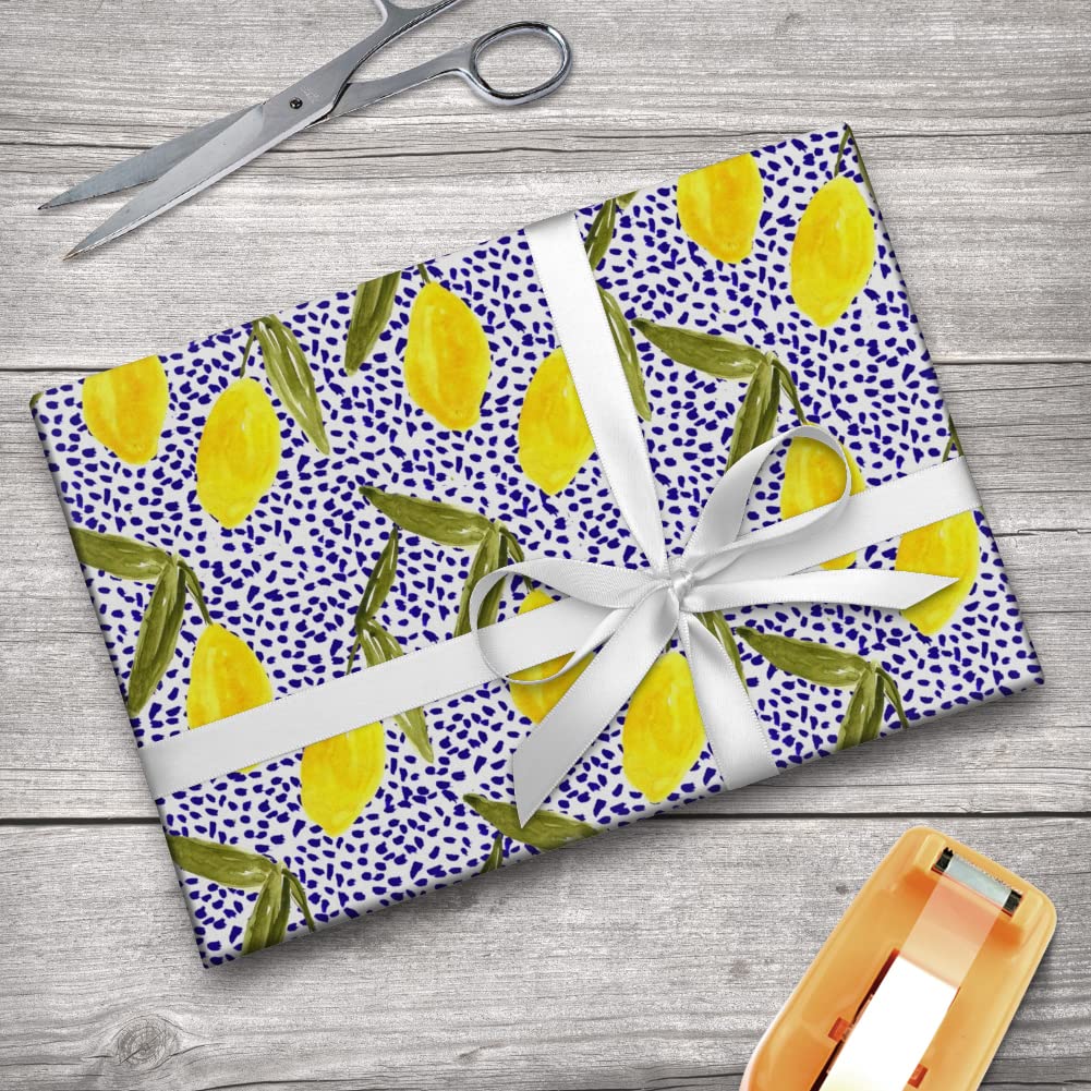 GRAPHICS & MORE Lemons and Dots Gift Wrap Paper Rolls - Perfect for Birthday, Wedding, Baby Shower & Holiday Present Wrapping