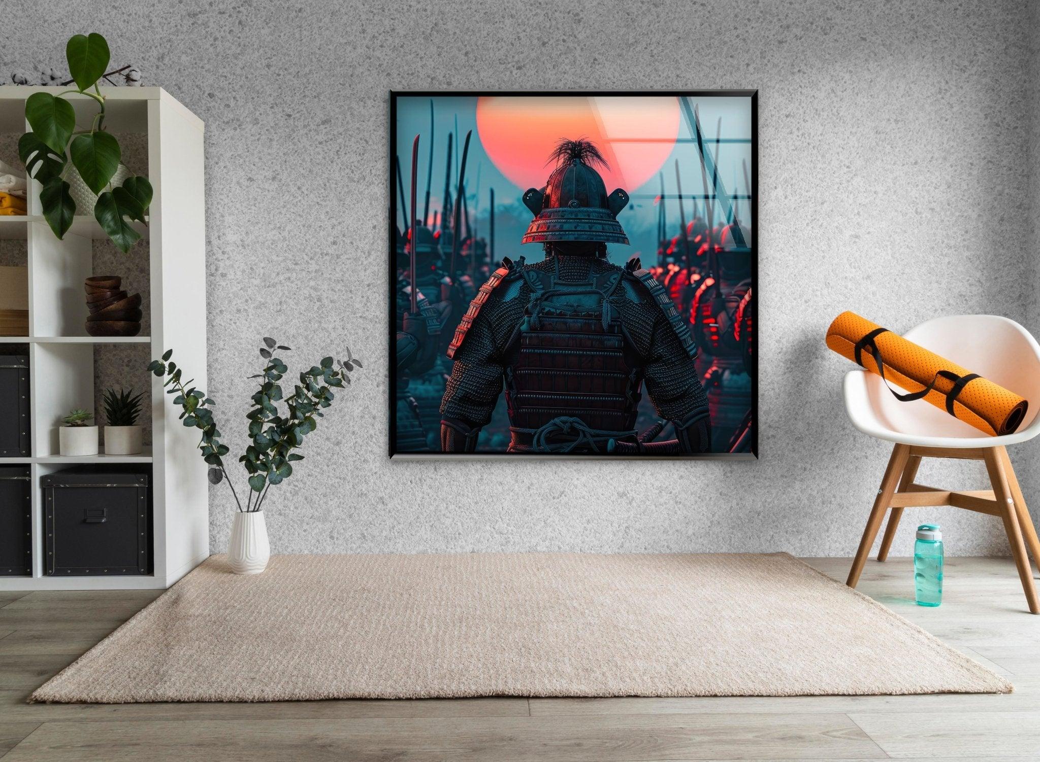 Samurai Warrior Glass Wall Art - Handmade Japanese Decor for Living Room, Bedroom & Office - Unique Home & Office Decor