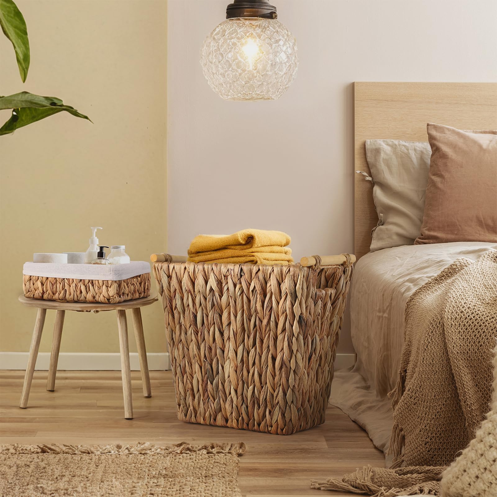 **3.5 Gallon Waterproof Wicker Storage Basket - Handwoven Brown Narrow Small Trash Can for Bathroom, Bedroom & Office | Eco-Friendly & Stylish Home Organization**    *(Perfect for storing towels, toiletries, magazines, or office supplies – adds rustic charm to any space!)*