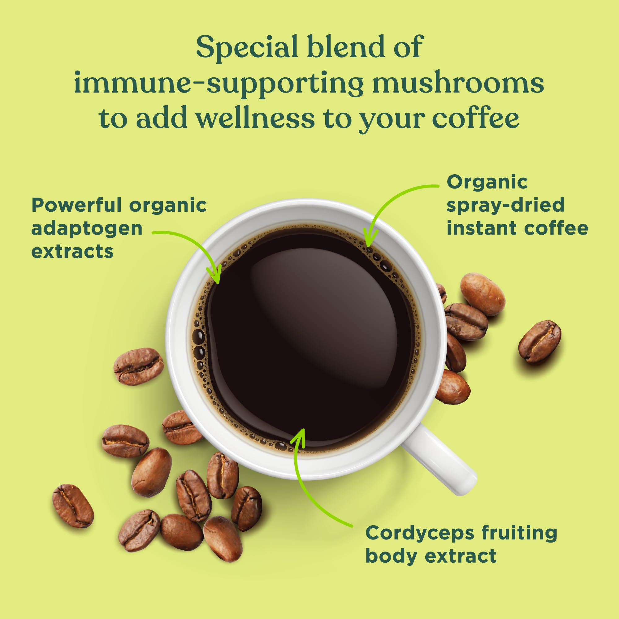 Organic Arabica Instant Coffee with Mushrooms | Focus & Immune Boost | 10 Packets for Work & Travel