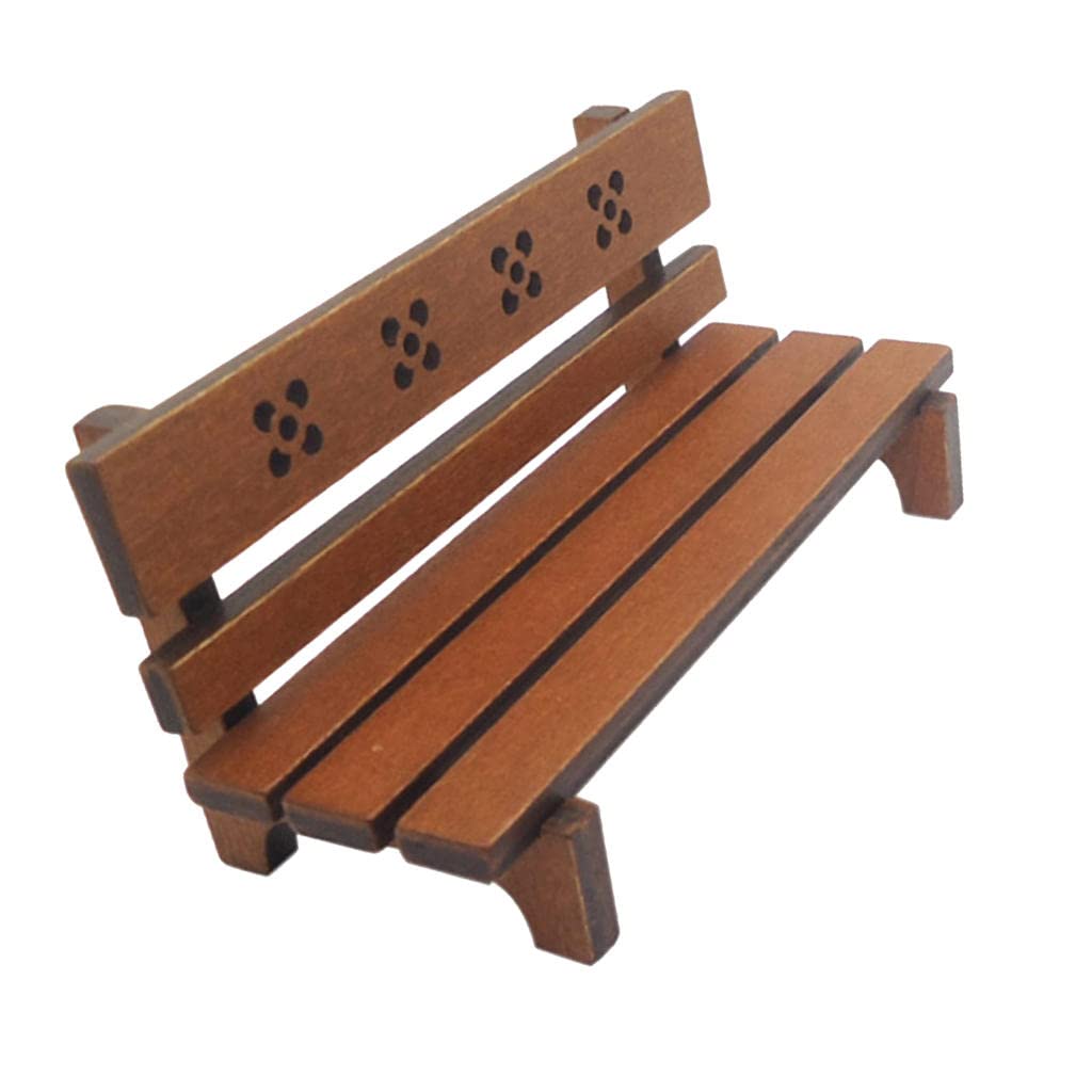 1/12 Scale Wooden Dollhouse Garden Bench - Miniature Park Stool Couch with Back Support - Perfect for Dollhouse Decor, Miniature Scenes & Model Displays