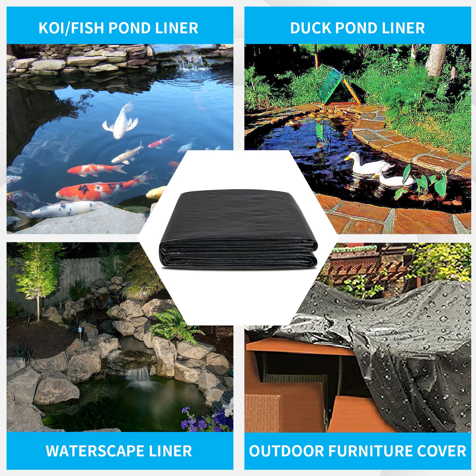 25X30FT Heavy Duty 28Mil PE Pond Liner - Reinforced Fish Pond Liner with Hemmed Edge & Buttonholes - Waterproof Liner for Koi Ponds, Duck Ponds, Water Gardens & Outdoor Water Features - Perfect for Backyard Landscaping & Aquatic Projects