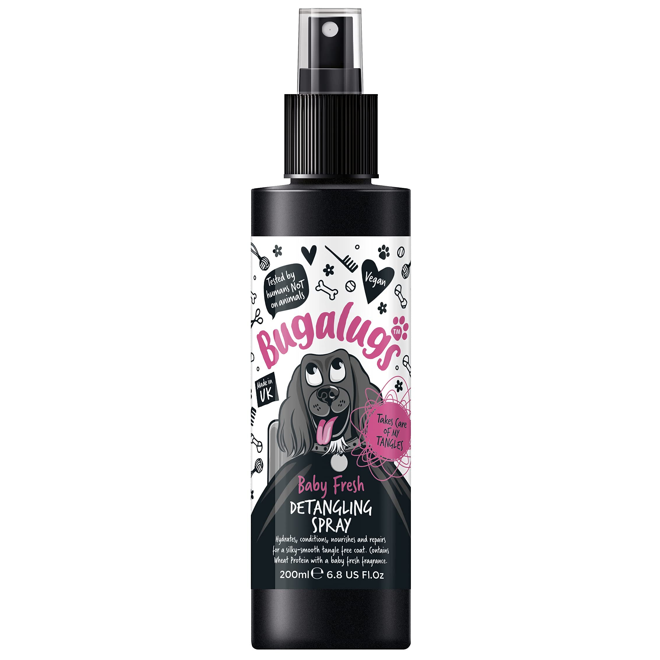 BUGALUGS Baby Fresh Dog Detangler Spray - 200ml Professional Dog Grooming Spray with Baby Powder Scent | Tangle-Free Hair Conditioner for Puppies & Dogs | Perfect for Daily Grooming, Show Prep & Post-Bath Care