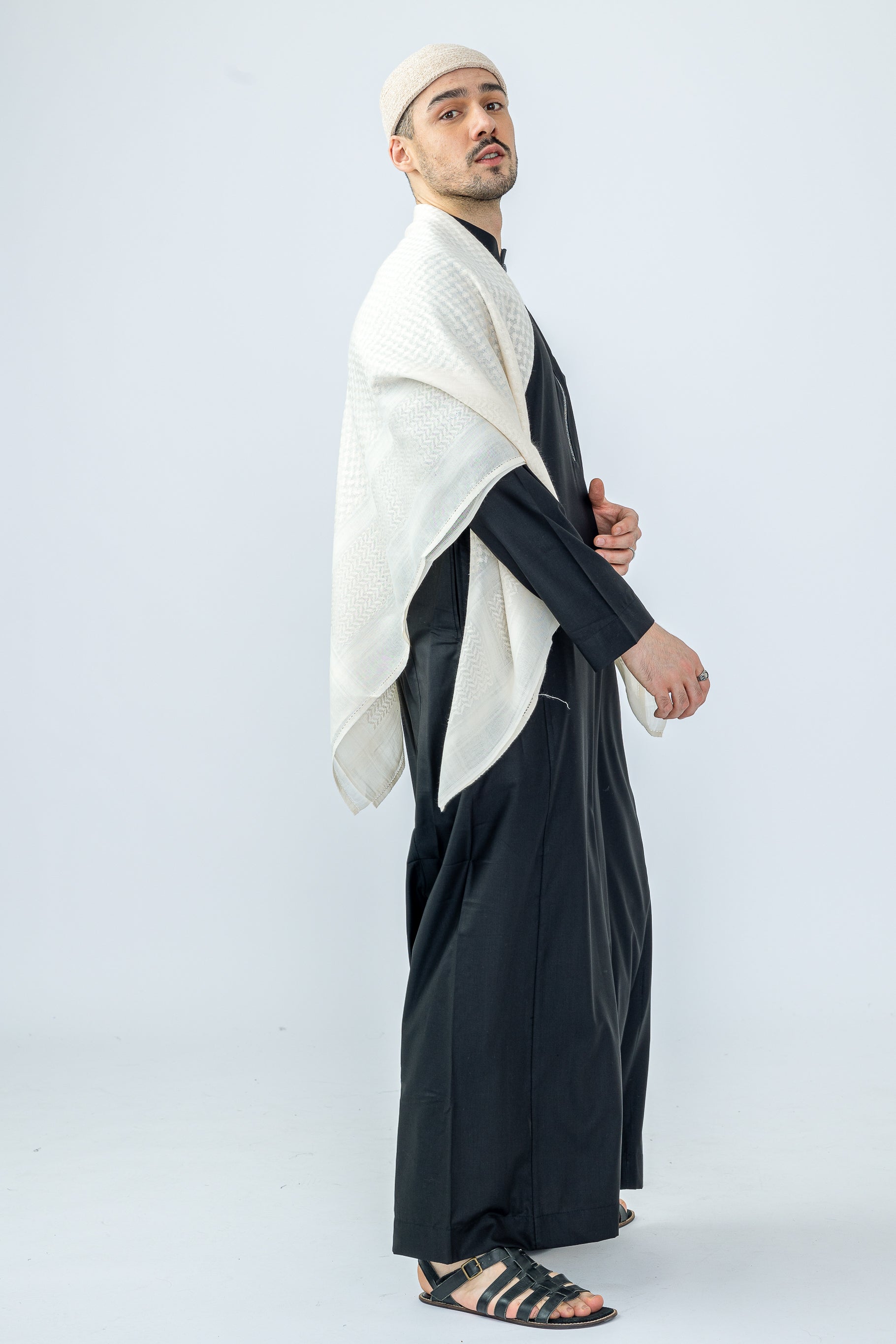 Authentic Arab Cream Shemagh Scarf - Soft Cotton Keffiyeh for Men & Women - Perfect for Desert Travel, Outdoor Adventures & Cultural Events