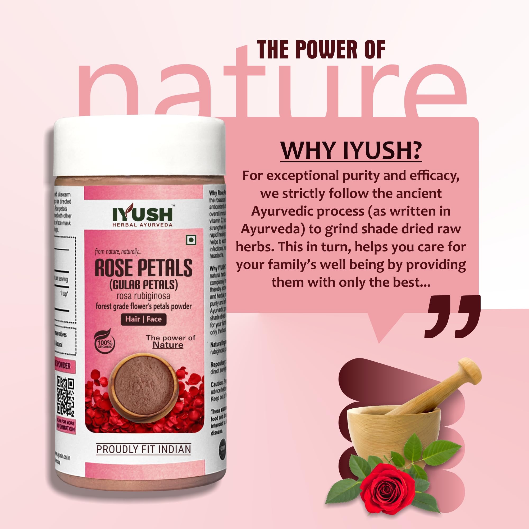 IYUSH Ayurvedic Rose Petal Powder for Face & Skin Whitening – 250gm | Organic Rose Powder for Glowing Skin, DIY Face Masks & Natural Beauty Care | Perfect for Spa Day, Skincare Routine & Holistic Beauty Treatments