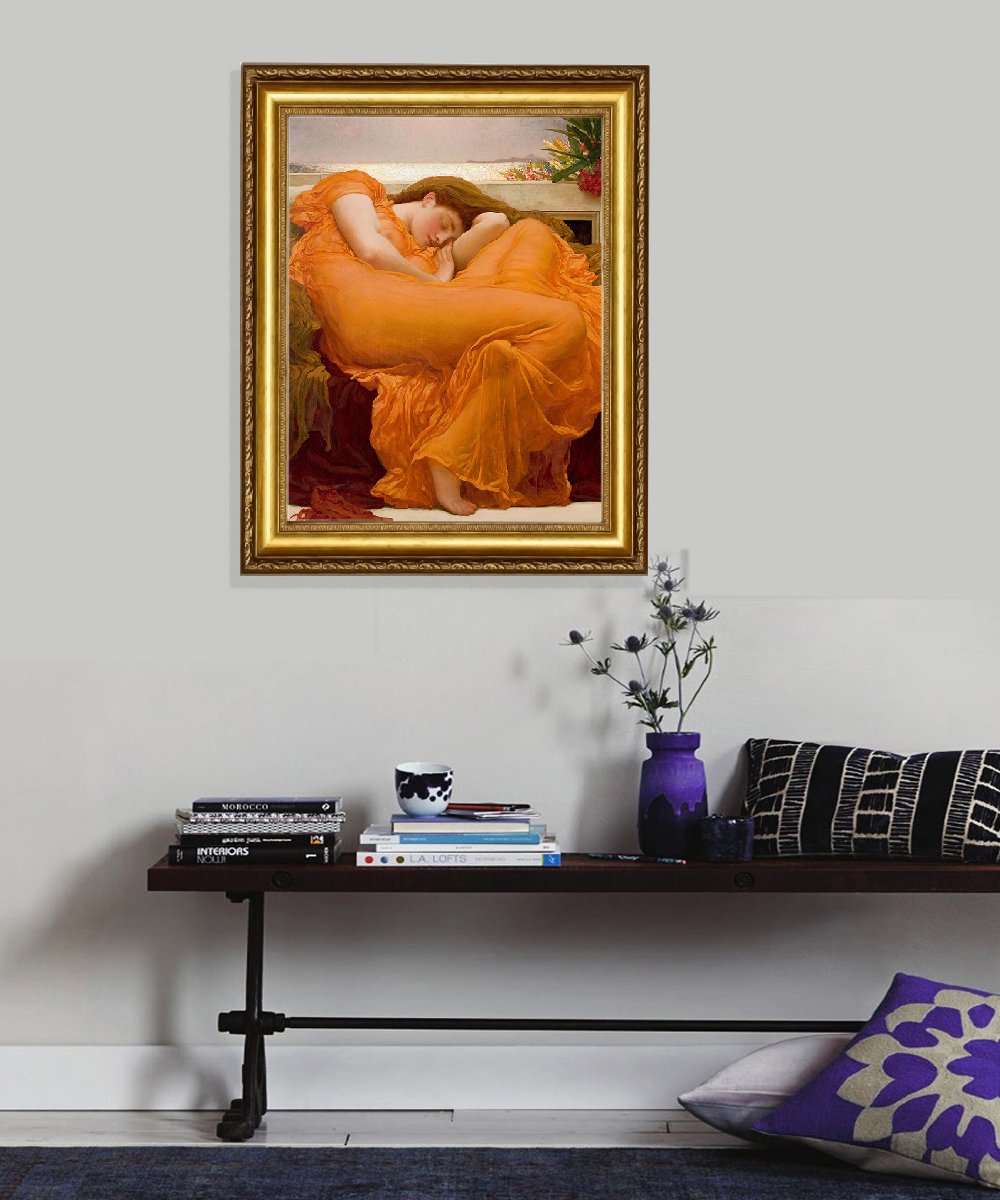 Flaming June by Frederic Leighton - Premium Giclee Oil Painting Reproduction on Canvas - Framed Wall Art 28x35 Inches - Perfect for Living Room, Bedroom & Office Decor