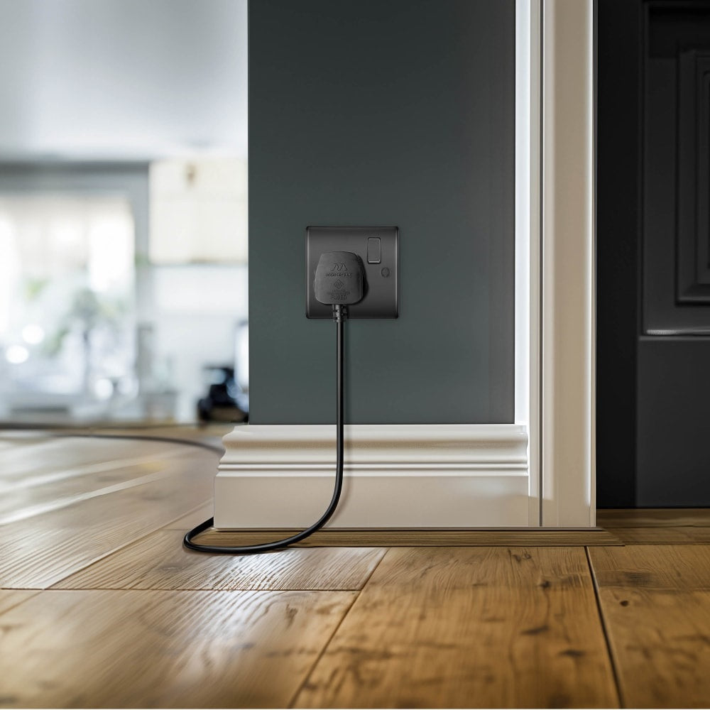 BG Nexus Metal Matt Black 13A Single Socket NFB21B - Electrical Outlet for Home & Office Use | Durable Power Socket for Appliances, Chargers & Electronics
