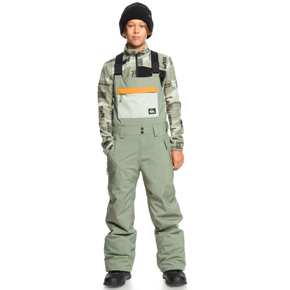 Quiksilver Mash Up Youth Boys Bib Pants - Waterproof Snow Bibs for Kids, Winter Ski & Snowboard Pants - Sea Spray Color - Perfect for Cold Weather Outdoor Activities