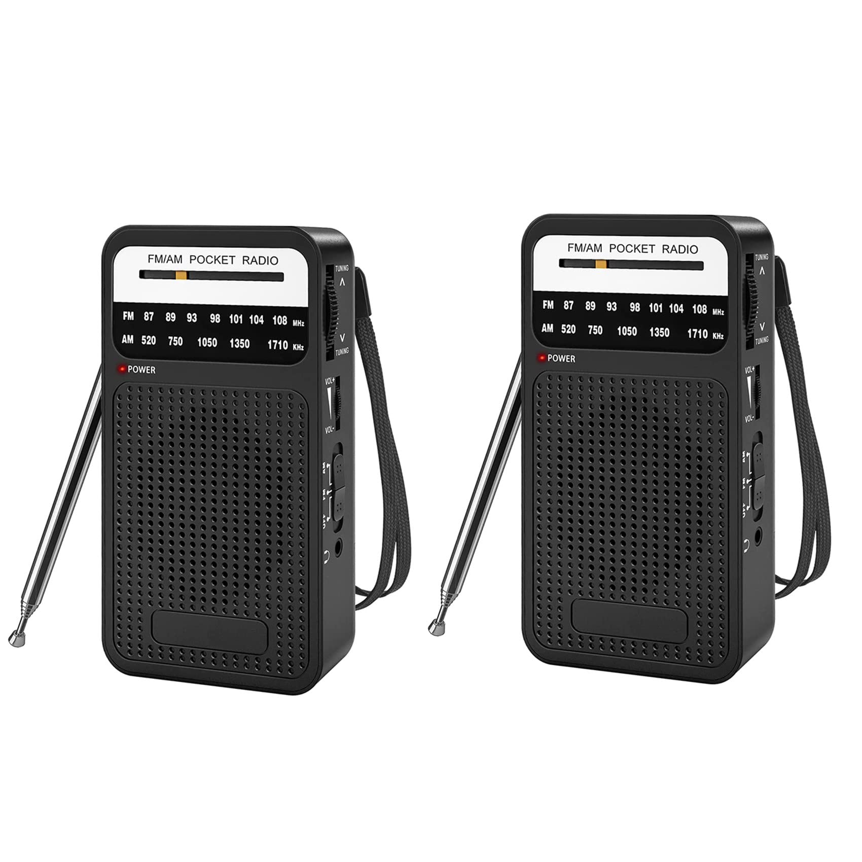 Rheross 2X AM FM Pocket Radio with Loudspeaker & Headphone Jack - Portable Transistor Radio for Indoor, Outdoor, Emergency, Camping & Travel Use