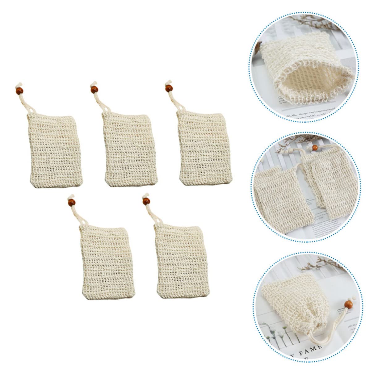5Pcs Sisal Soap Drawstring Bags - Exfoliating Soap Holder for Shower & Face Cleansing | Gentle Skin Exfoliation | Perfect for Travel & Bathroom Organization