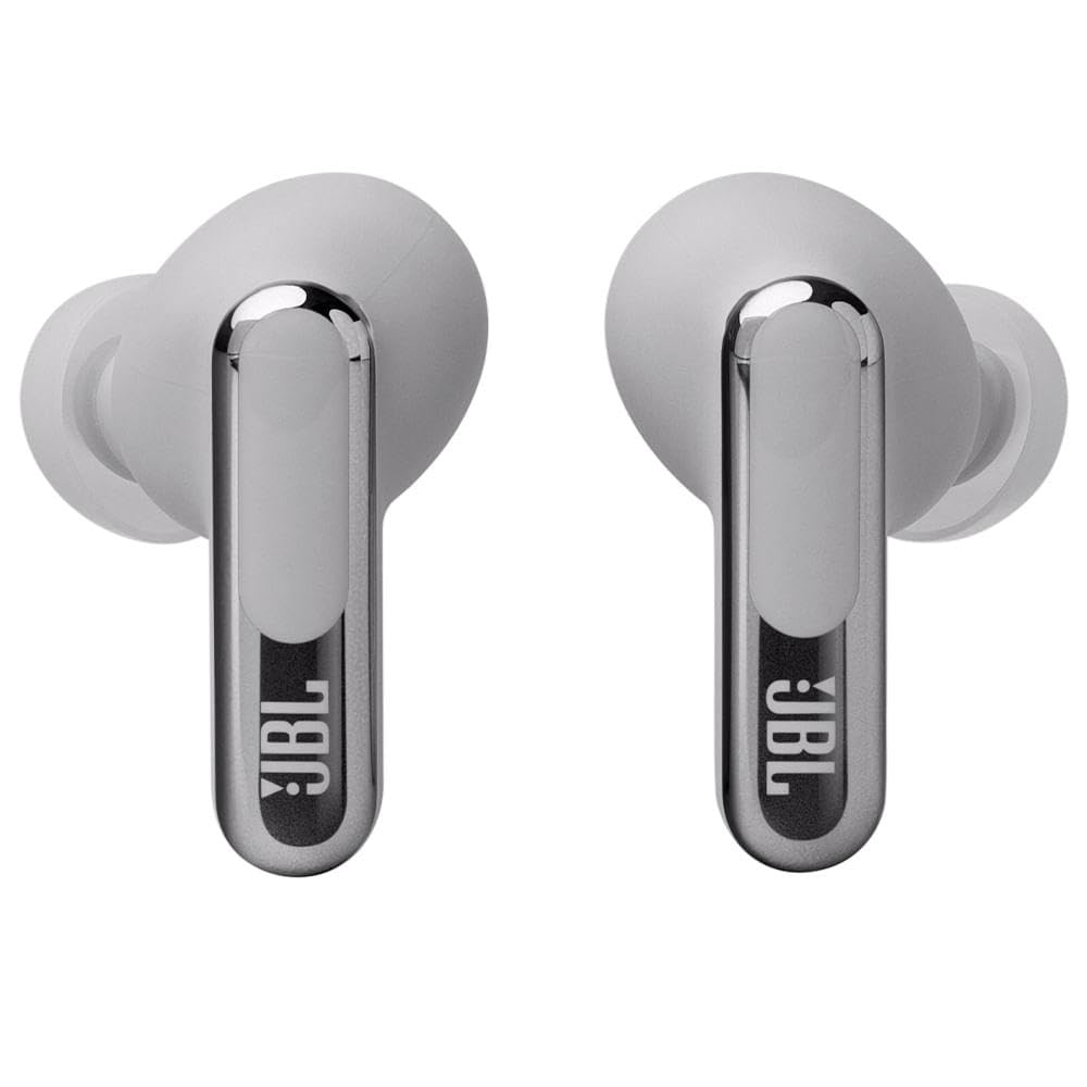 JBL Live Beam 3 True Wireless Bluetooth Earbuds - 48H Battery, Adaptive Noise Cancelling, Hi-Res Audio, IP55 Waterproof, Silver | Perfect for Workouts, Commuting & Travel