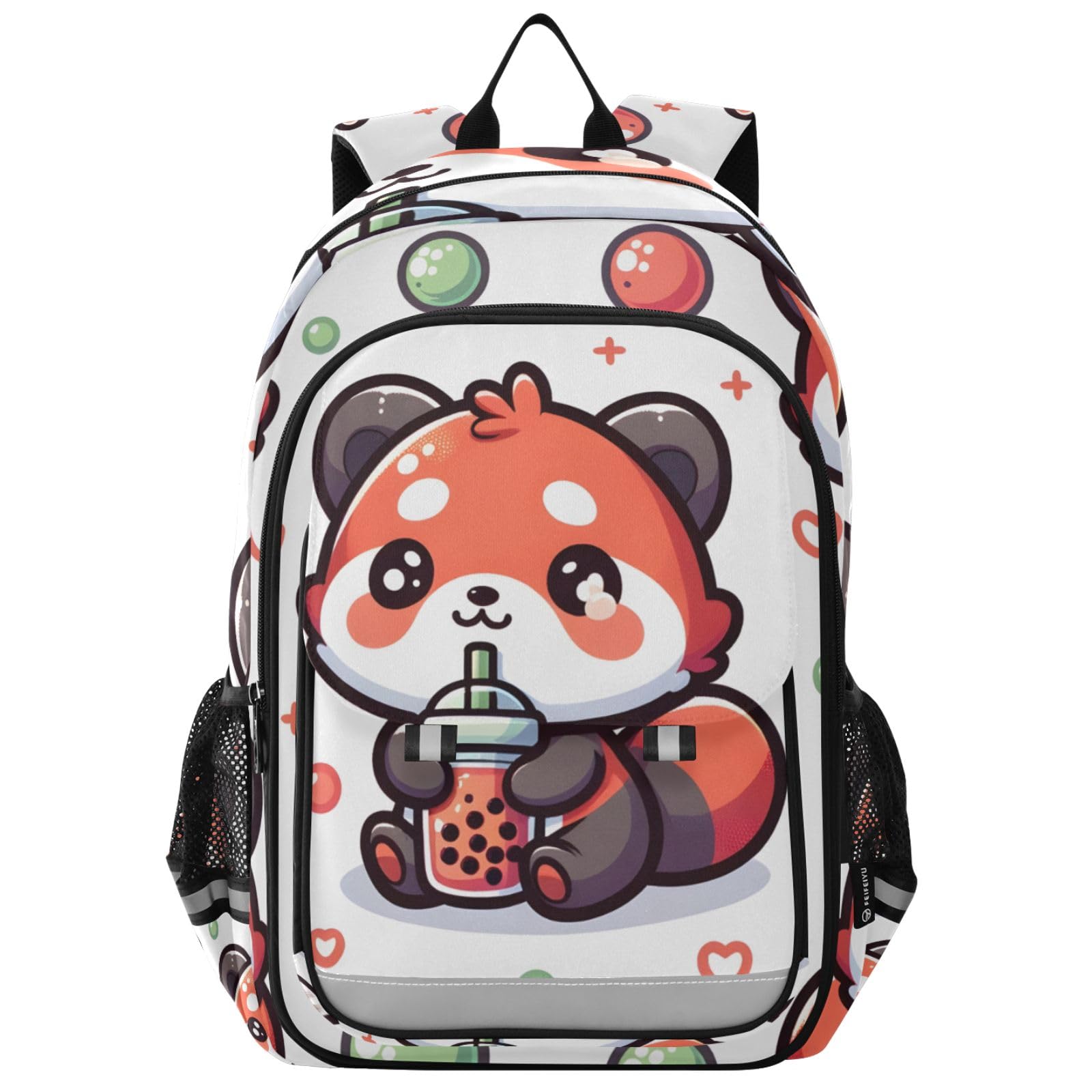 Adorable Red Panda Bubble Tea Cartoon Laptop Backpack for Boys & Girls - School Bookbag, Travel Backpack, Casual Daypack for Students | Perfect for School, College, Travel & Daily Use