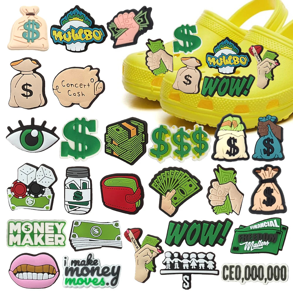 1PCS Funny Dollar Money Shoe Charms - PVC Cartoon DIY Sandal Accessories for Clogs - Unisex Decoration for Boys & Adults - Perfect for Xmas Parties, Gifts & Everyday Fashion