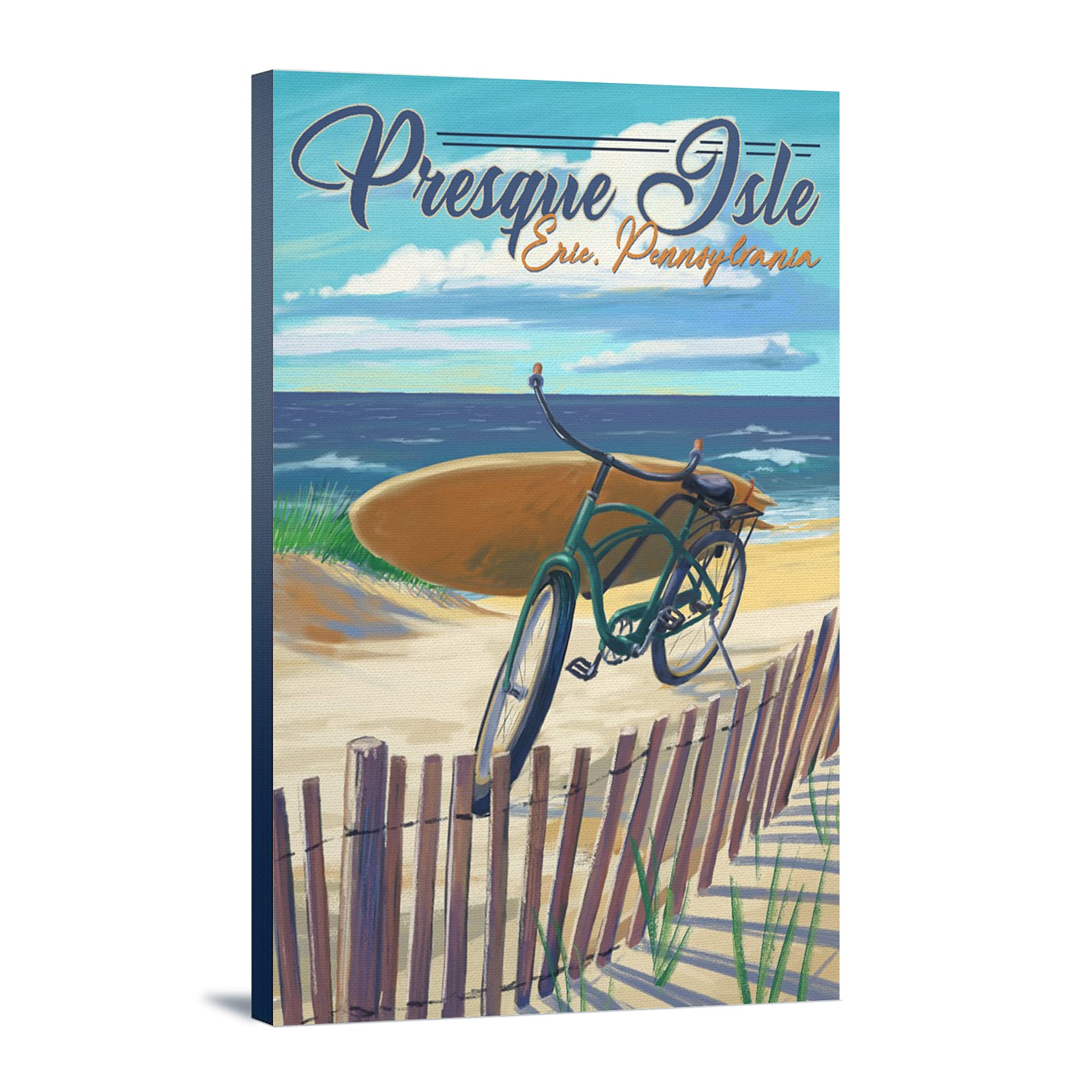 Presque Isle Pennsylvania Beach Cruiser Wall Art - 12x18 Wrapped Canvas, Coastal Decor, Perfect for Living Room, Bedroom, or Office